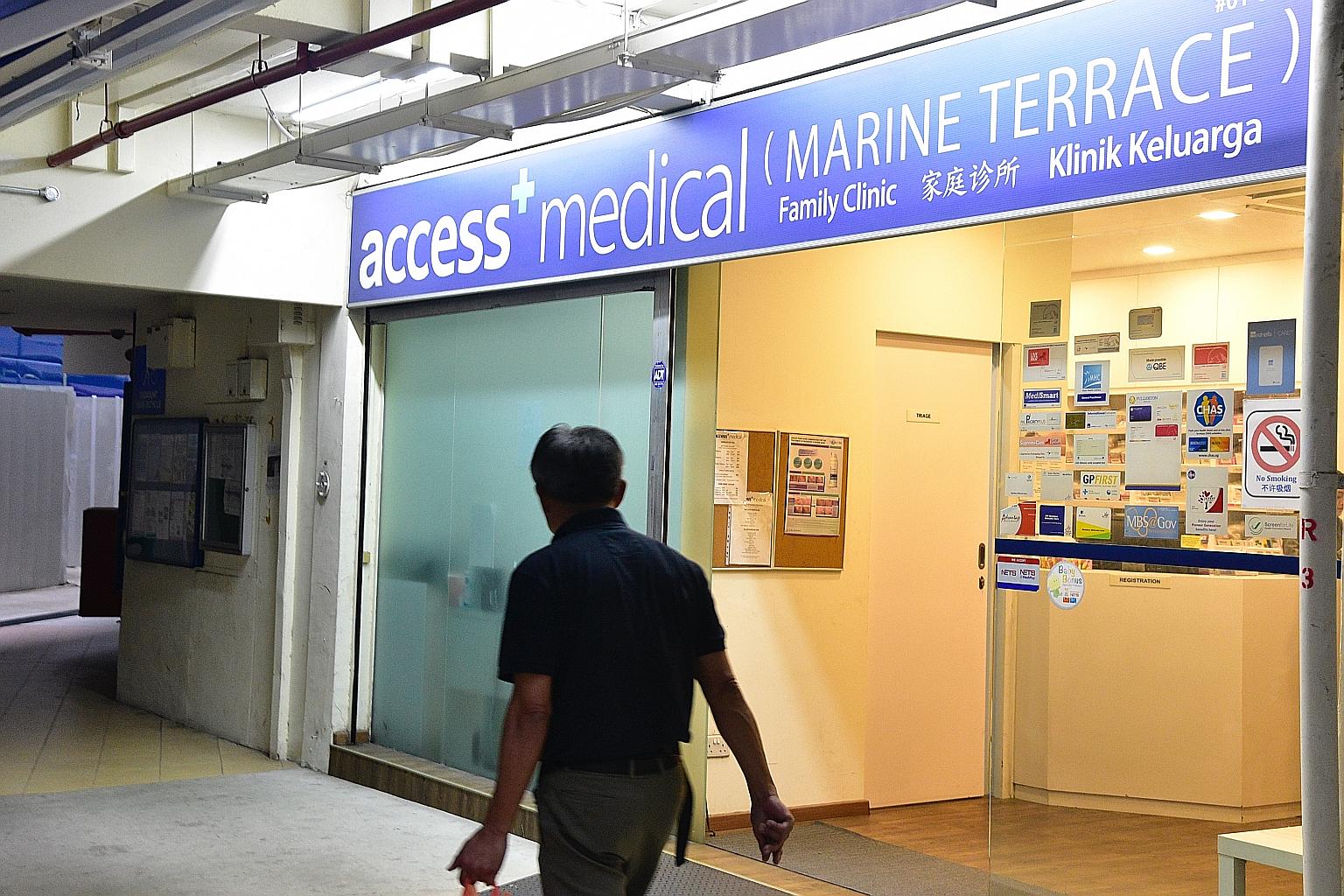 Ten Access Medical clinics, including this one in Marine Terrace, cannot make Chas claims from Oct 23. MOH said audits of the 10 "have revealed severe non-compliance". SMC will also be asked to look into some doctors' behaviour.