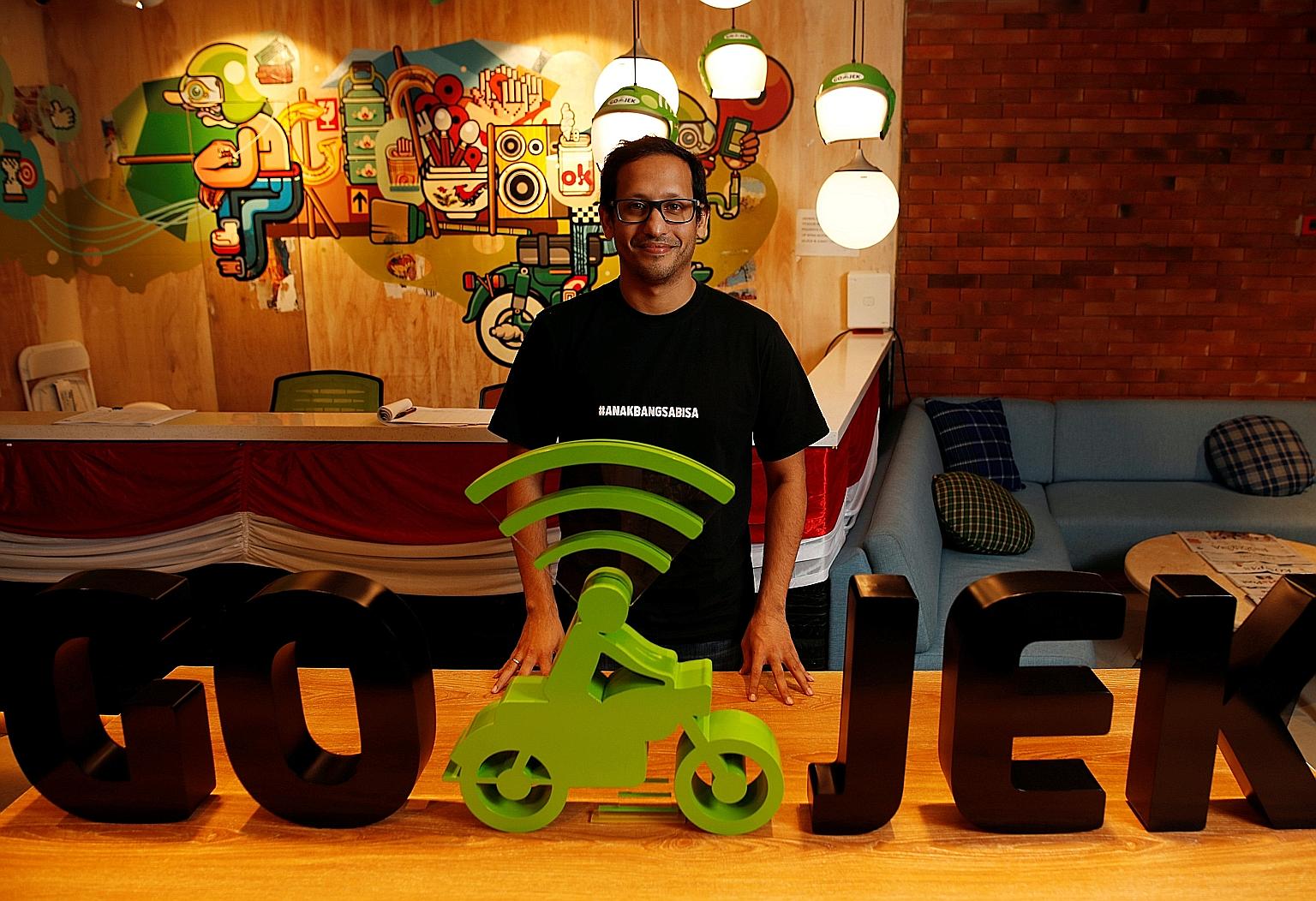 Go-Jek, founded by Indonesian Nadiem Makarim (above), is likely to offer more than ride-hailing services here. Its app in Indonesia extends to food delivery and massage services.