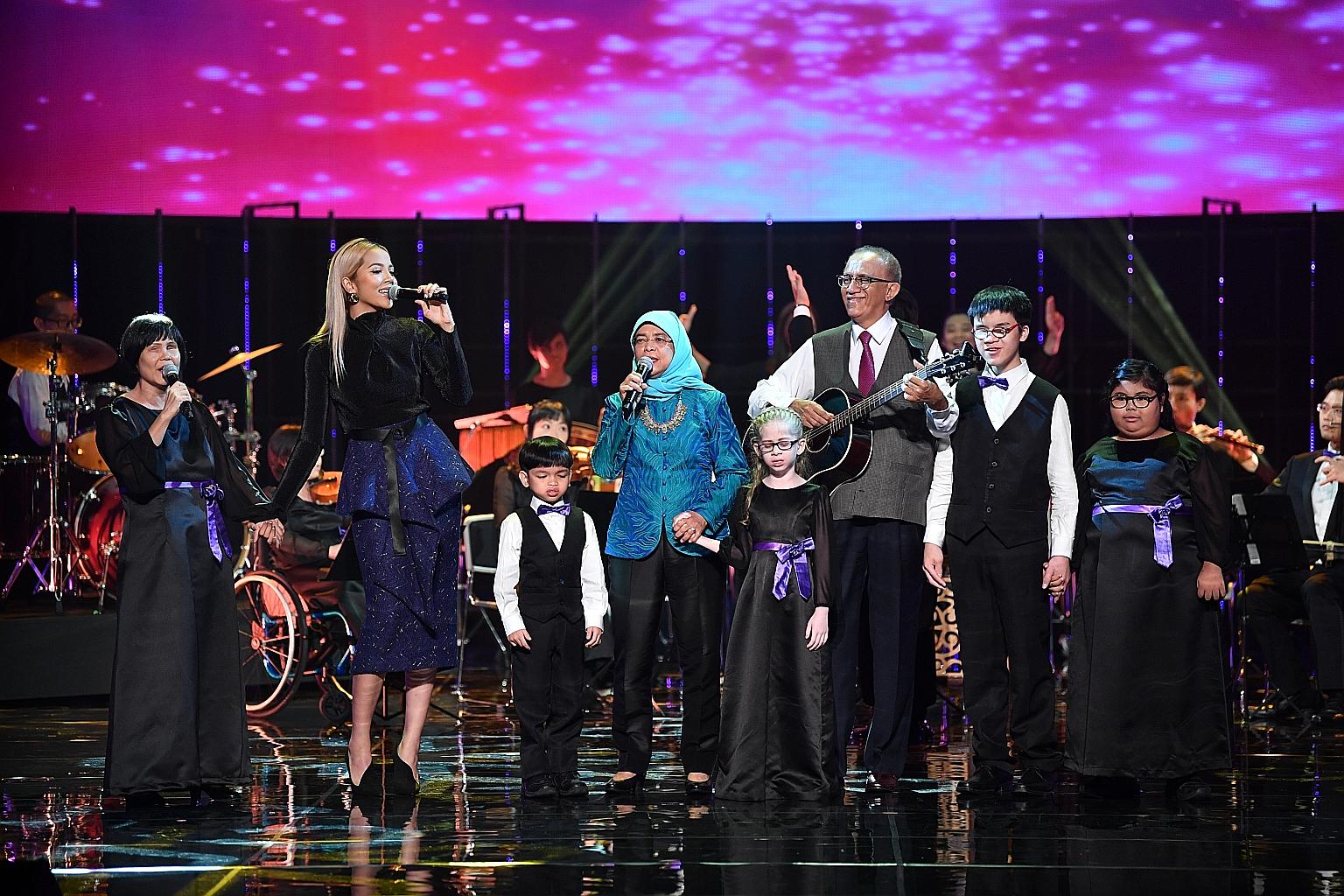 A musical performance by President Halimah Yacob and her husband Mohamed Abdullah Alhabshee was among the highlights of the President's Star Charity show last night. The event raised about $8.3 million - a record since the event began in 1994. Presid