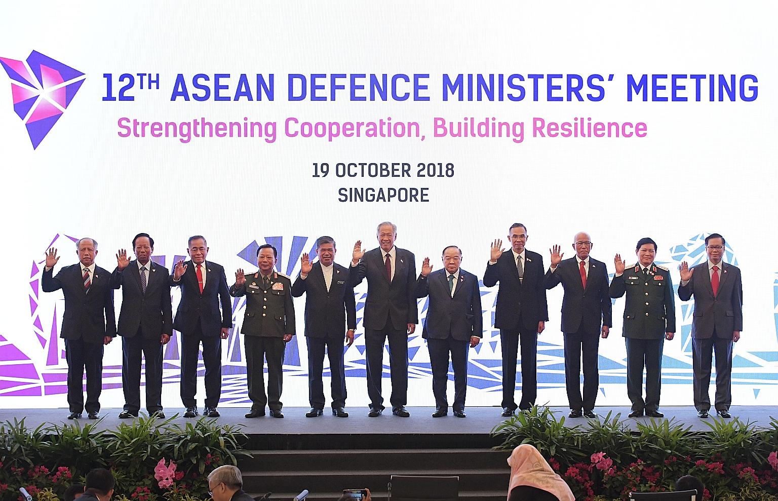 Defence Minister Ng Eng Hen (centre) with (from left) Brunei's Second Minister for Defence Dato Paduka Seri Haji Awang Halbi Haji Mohd Yussof, Cambodia's Deputy Prime Minister and Minister of National Defence Tea Banh, Indonesia's Defence Minister Ry