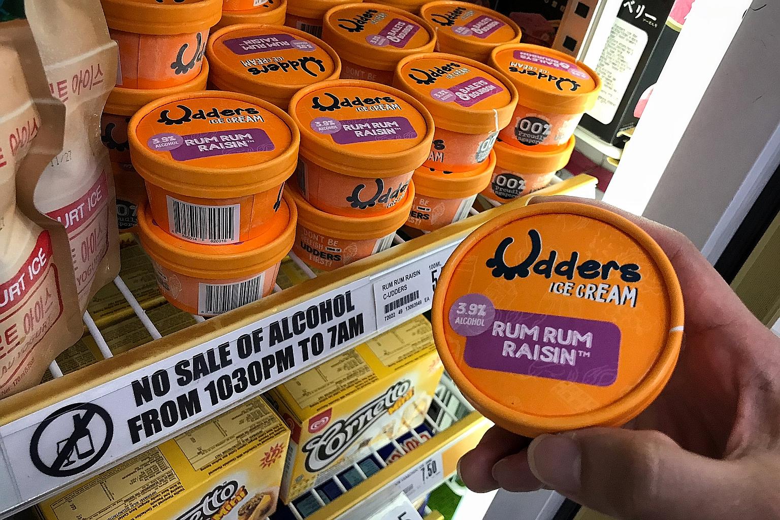 Food products containing alcohol, such as Udders' Rum Rum Raisin ice cream, could be exempted from sales curbs under the Liquor Control (Supply and Consumption) Act in the future. The Ministry of Home Affairs said it is in discussions with the Minist