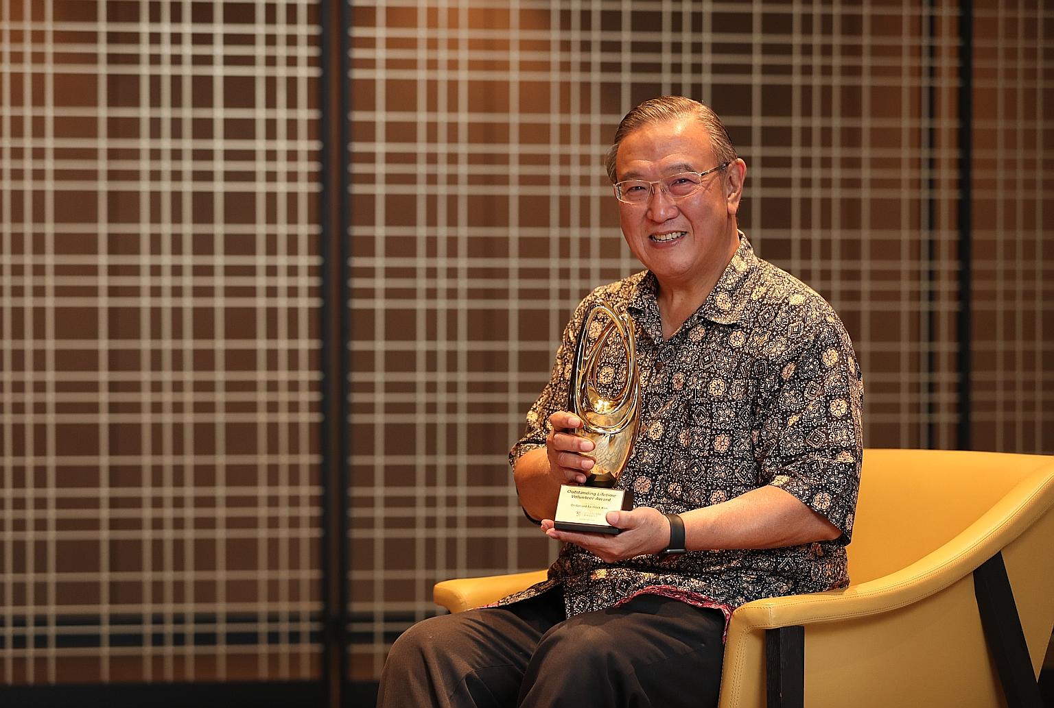Mr Gerard Ee was presented the Outstanding Lifetime Volunteer Award by the MSF yesterday. He was among 163 volunteers who were honoured.