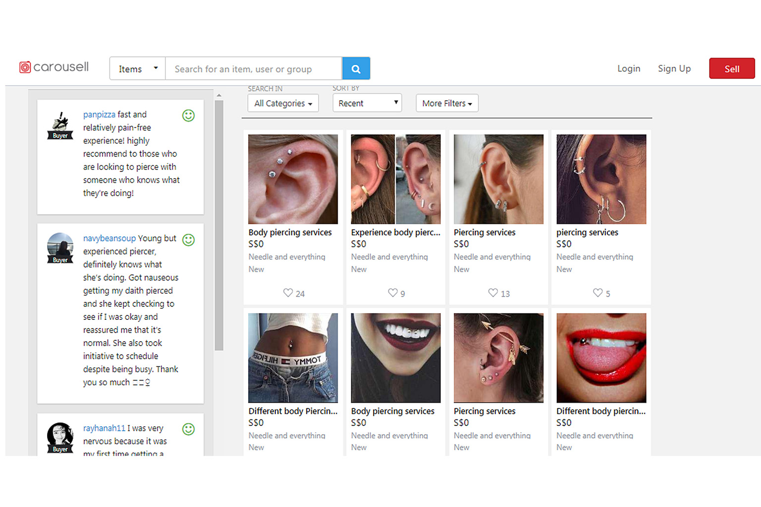 Amateur piercing services being advertised on online marketplace Carousell when The Sunday Times checked earlier this month.