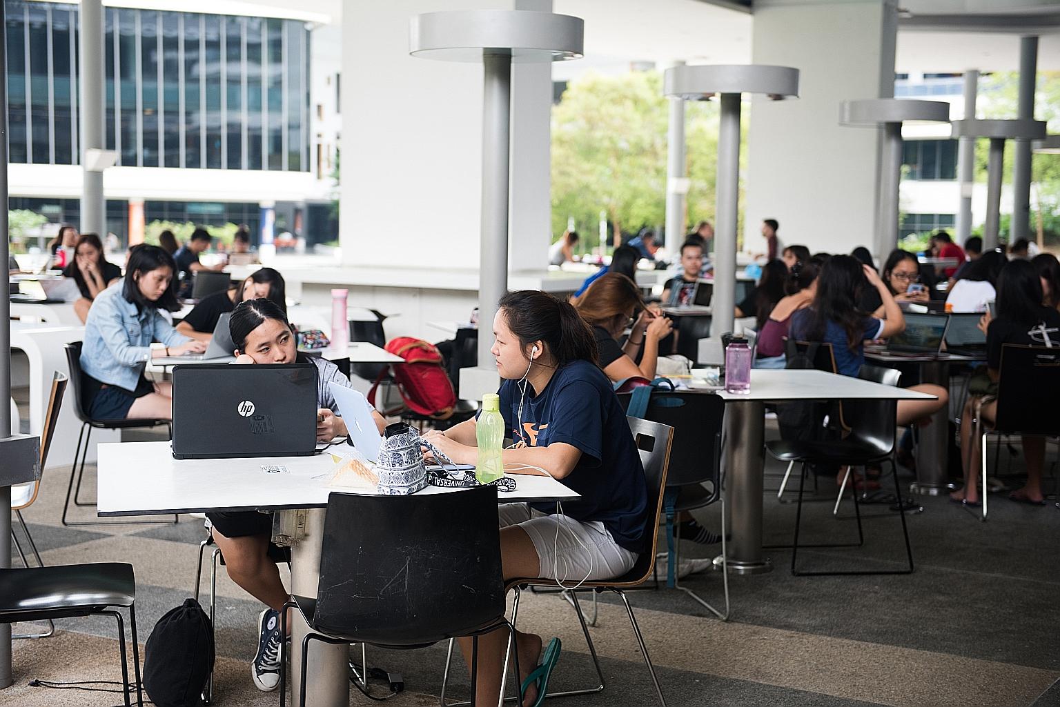Students at the National University of Singapore campus. The university jumps six spots to be placed 10th in the latest Global University Employability Ranking. It is the only Singapore university in the global top 10 and one of Asia's top two univer