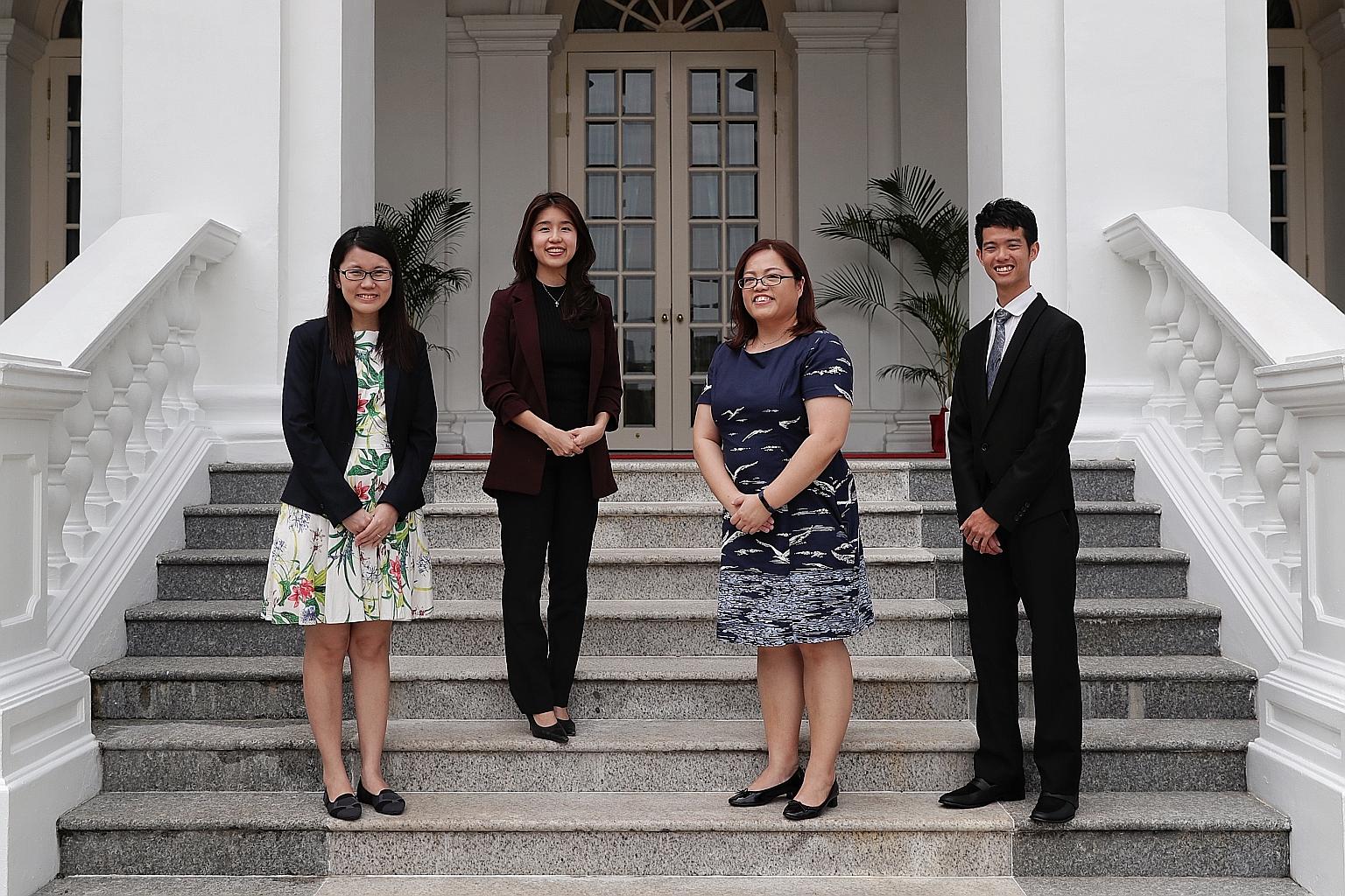 Outstanding Social Worker Award winner Melissa Chew (third from left) with Promising Social Worker Award recipients (from left) Tay Yu Ping, from the Movement for the Intellectually Disabled of Singapore; Zoe Tee, from the Ministry of Social and Fami