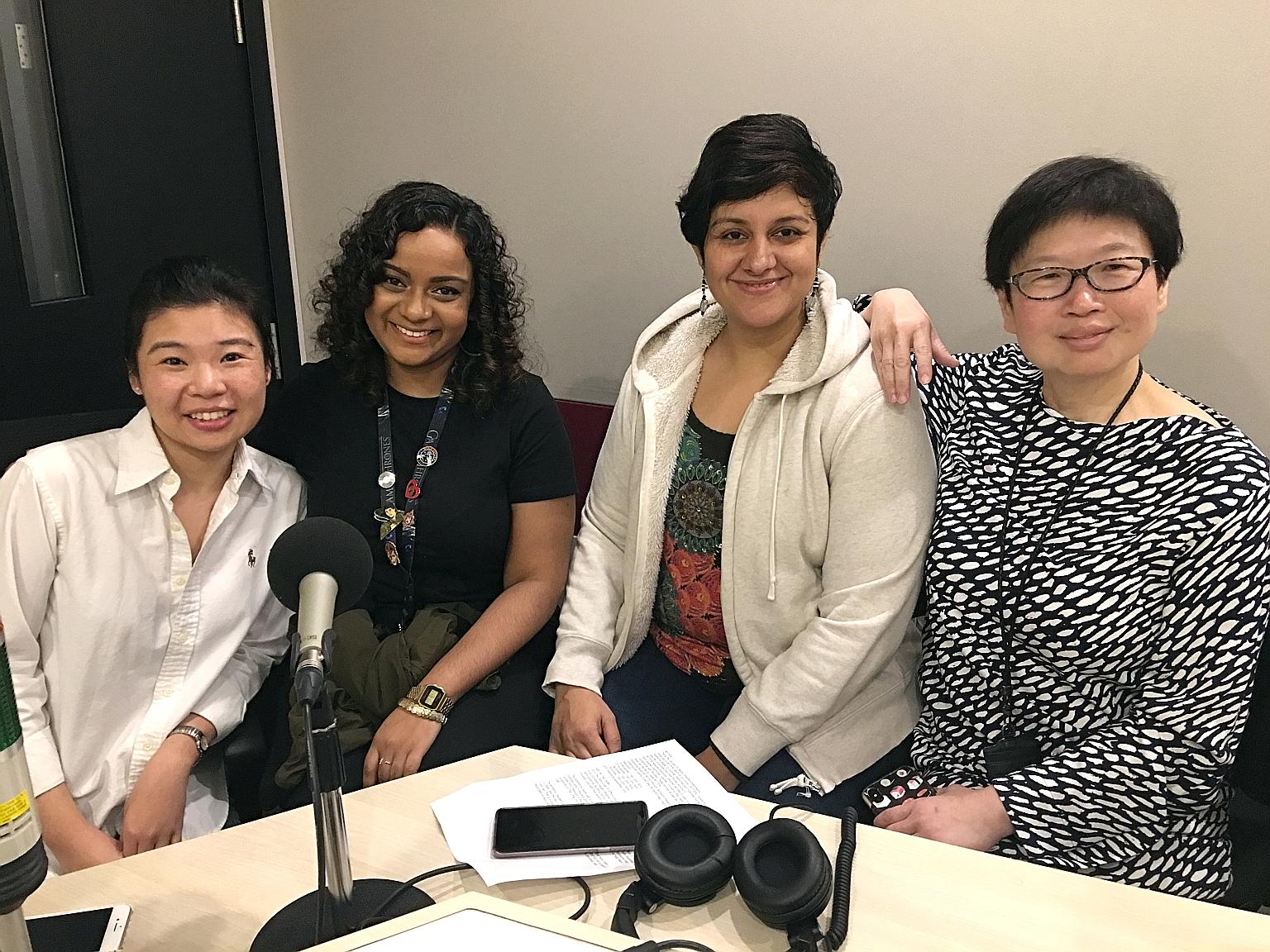 ST podcast Life Picks host Melissa Sim (left) with reporters Anjali Raguraman and Akshita Nanda, and Food Editor Tan Hsueh Yun.