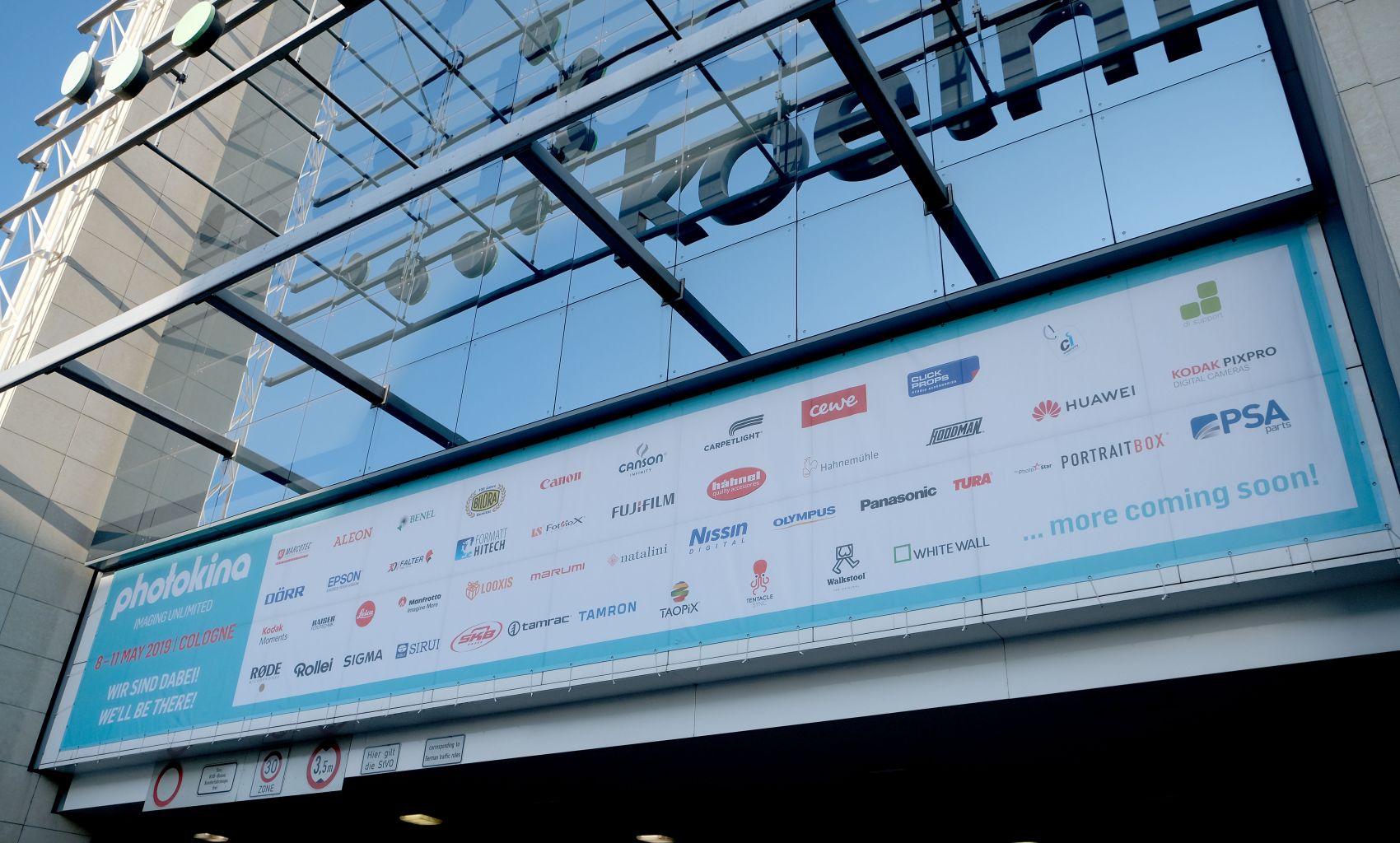 A banner outside the Koelnmesse Hall, where photo trade show Photokina 2018 took place this Sept, showing the exhibitors of Photokina 2019. The event has since been postponed to May 2020. ST PHOTO: TREVOR TAN