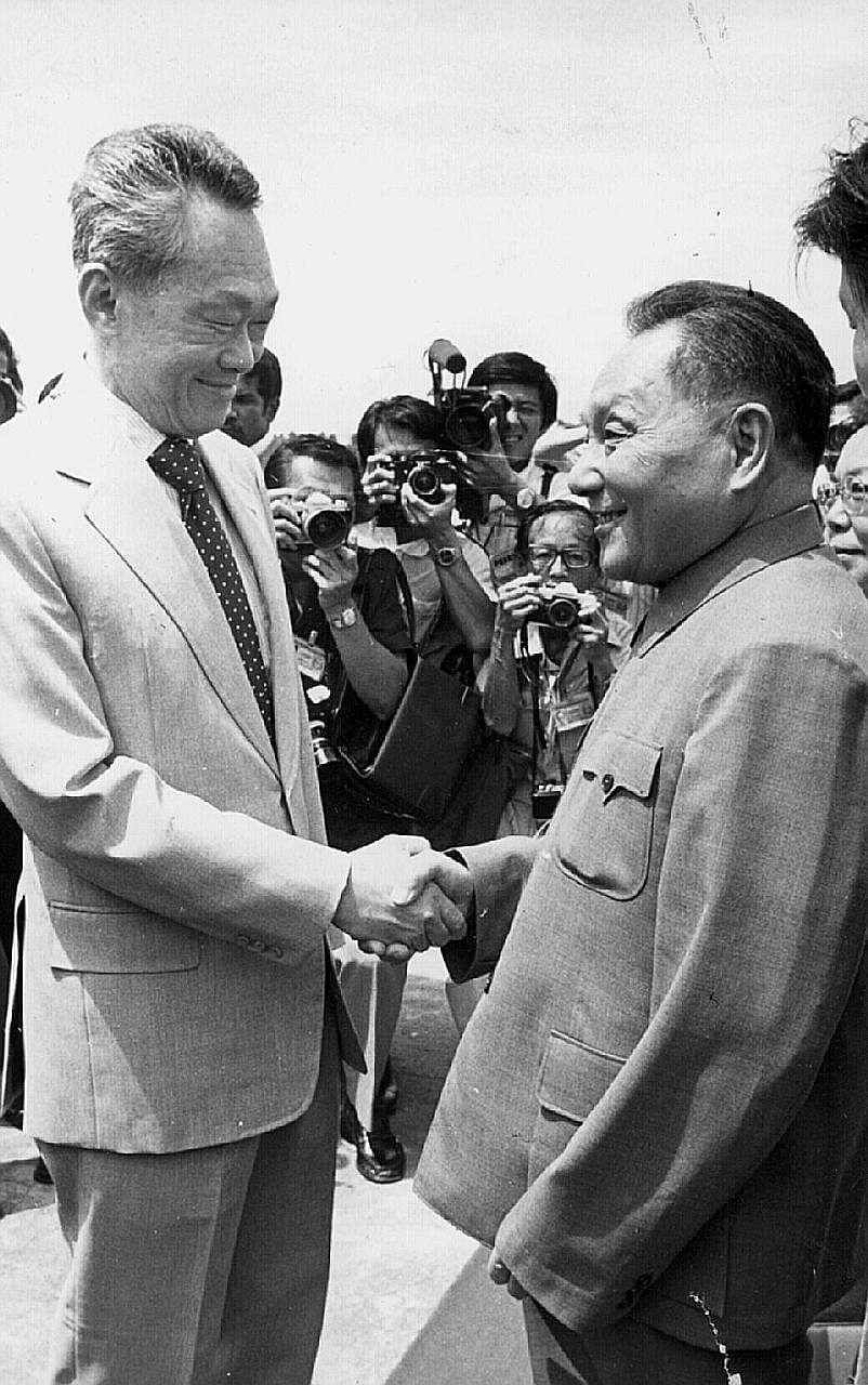 Mr Lee Kuan Yew welcoming Chinese leader Deng Xiaoping to Singapore in 1978.