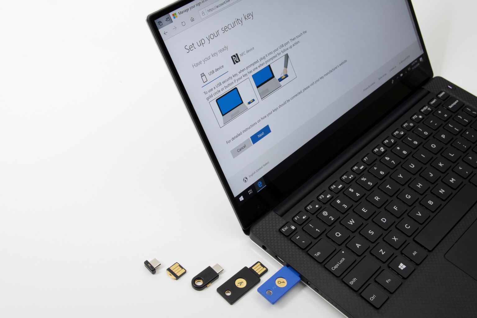 With the YubiKey 5 series and a compatible Windows 10 device, users can sign into their Microsoft accounts from the Edge browser without a password. PHOTO: YUBICO