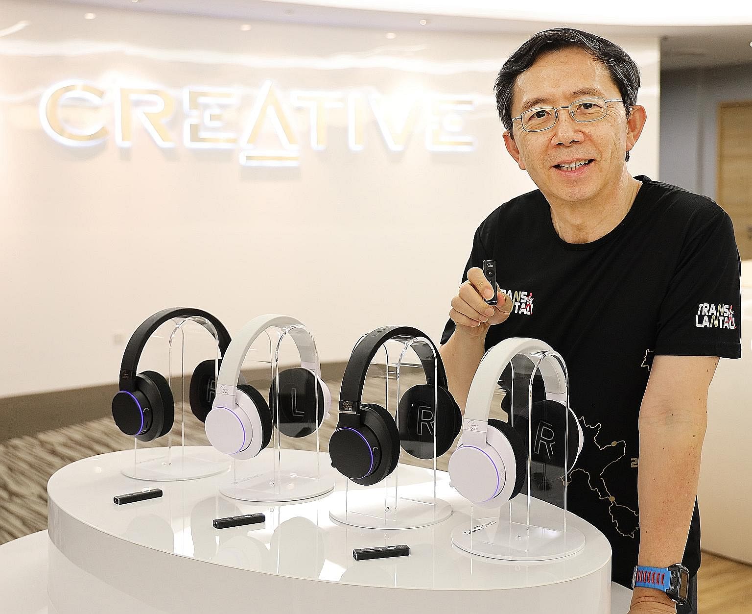 Creative Technologies founder and chief executive Sim Wong Hoo with the new Super X-Fi products.