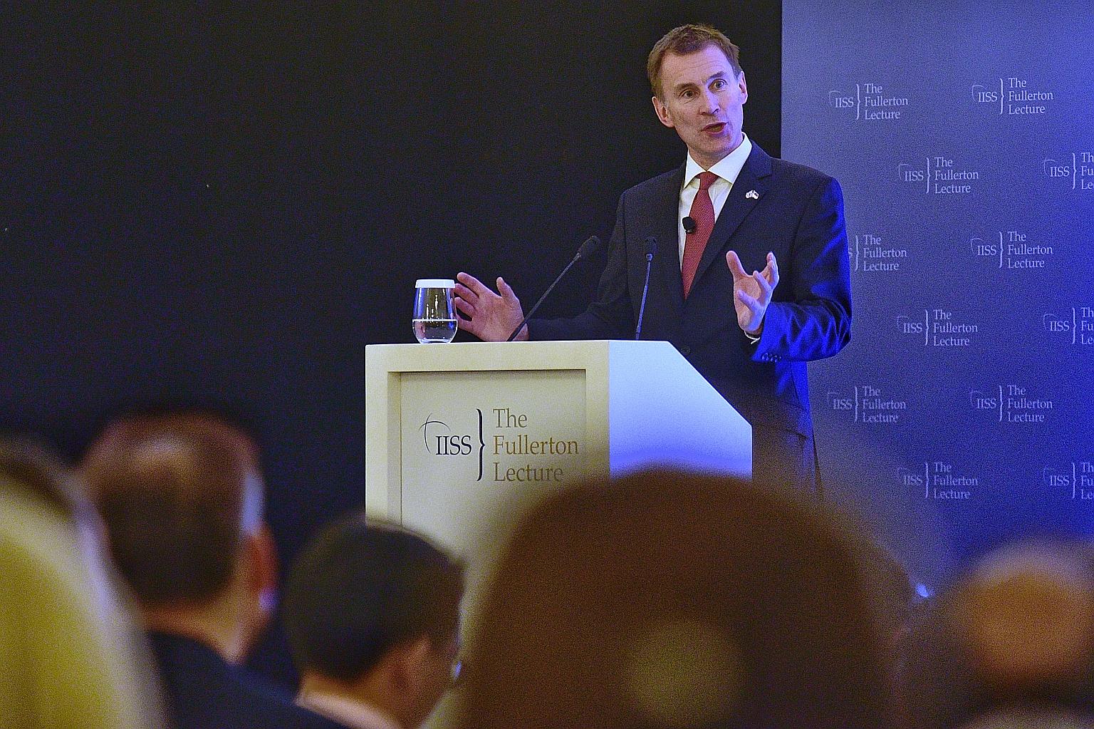 British Foreign Secretary Jeremy Hunt said Singapore's education system, long-term investment in infrastructure and strategic approach to staying competitive in the world hold some lessons for Britain.