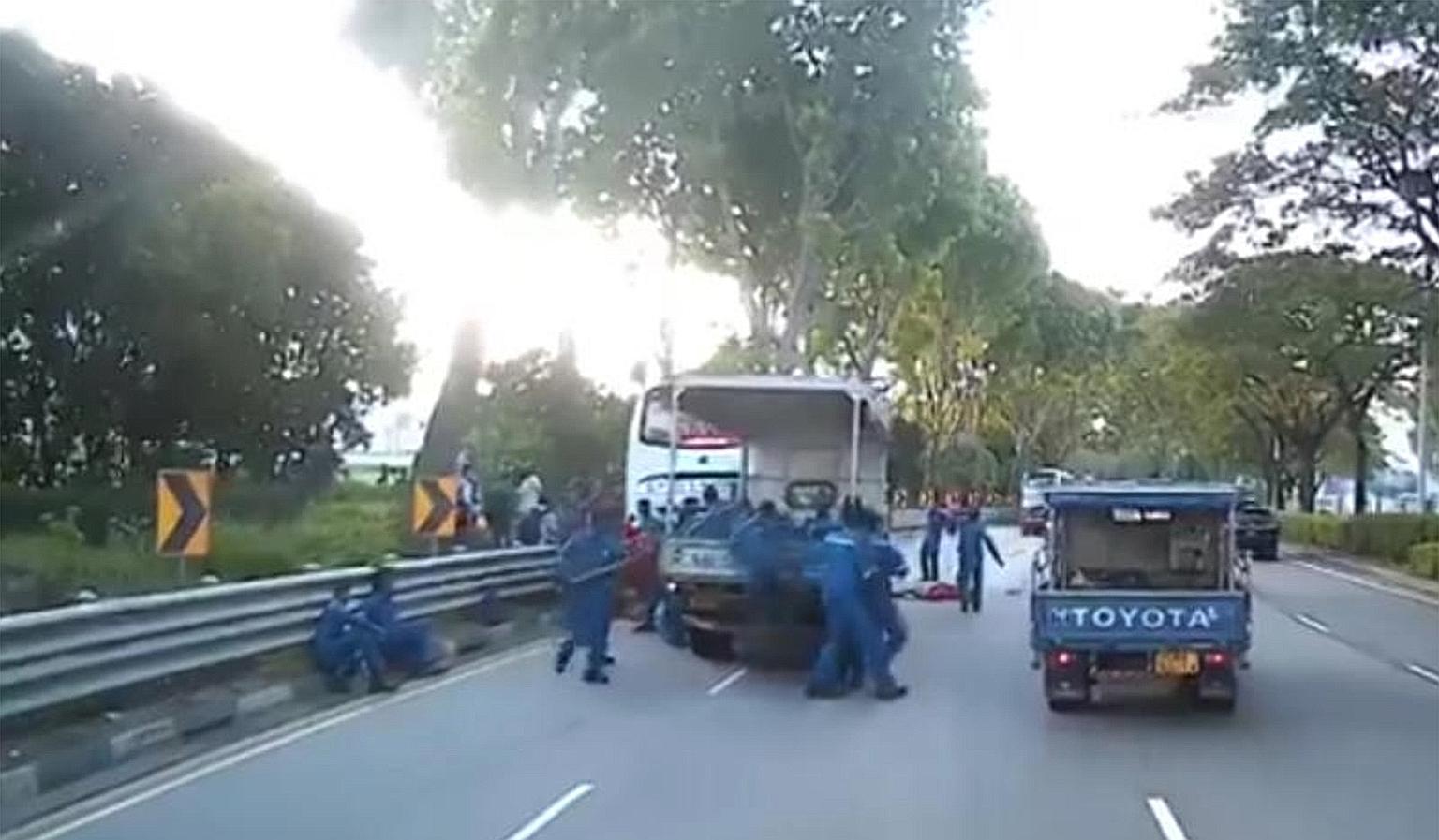 The Straits Times understands that most of those injured in the accident were in the lorry, which was carrying more than 20 passengers, including one who was trapped in the front passenger seat.