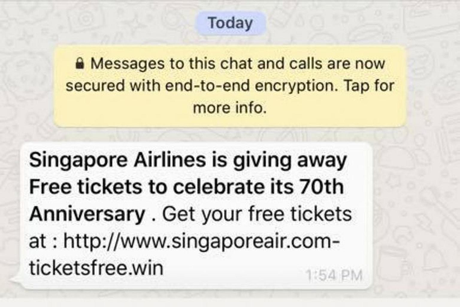 Singapore Airlines said it is currently working with its security vendor to have the phishing site, which was offering free tickets while asking for personal data, taken down.