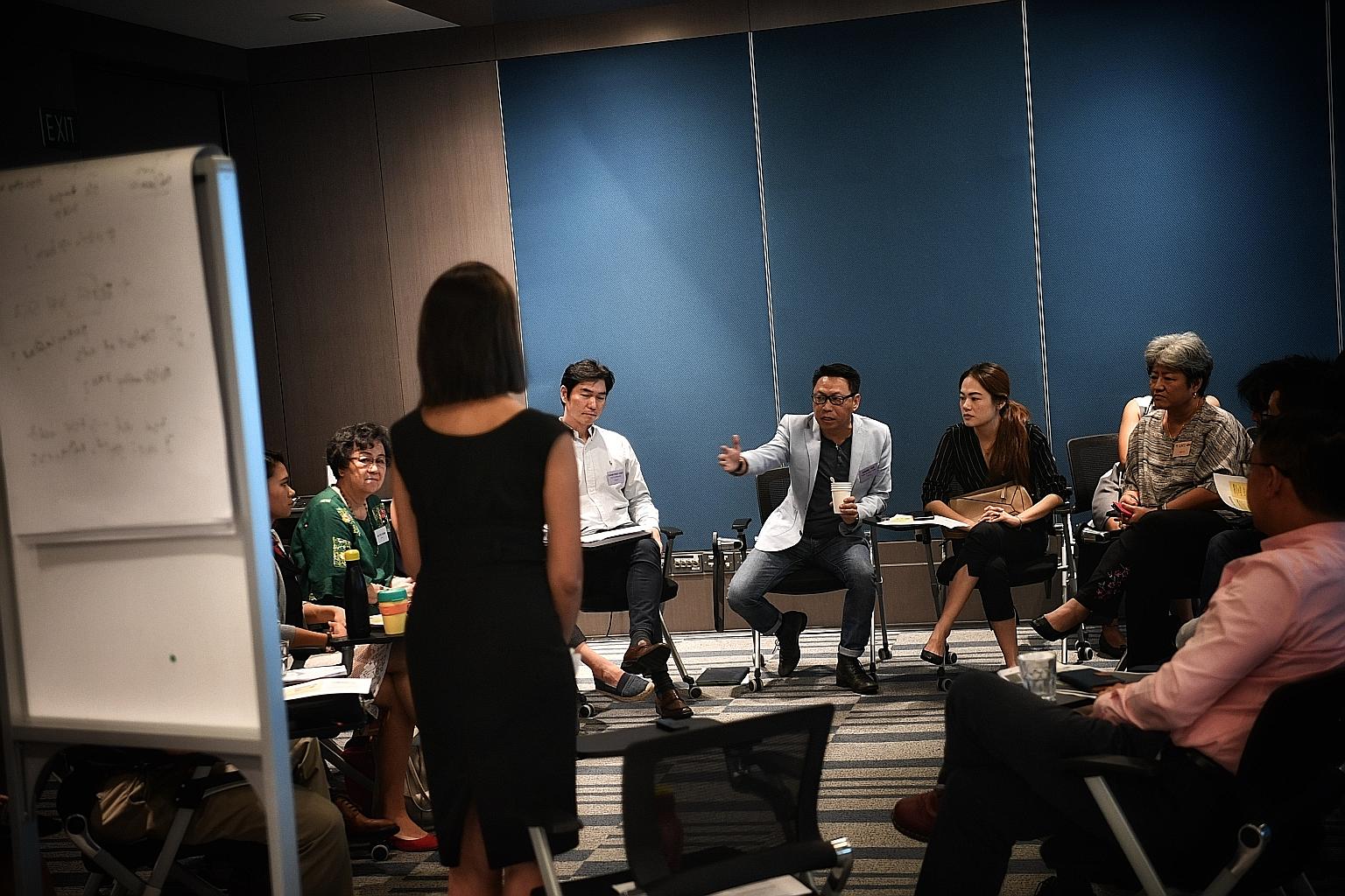 Mr Daniel Teo (in blazer), deputy chief executive of Pokka International, speaking at a MOH-HPB dialogue on proposed measures on high-sugar drinks yesterday. He said measures that apply only to pre-packaged drinks would have limited impact as they "w