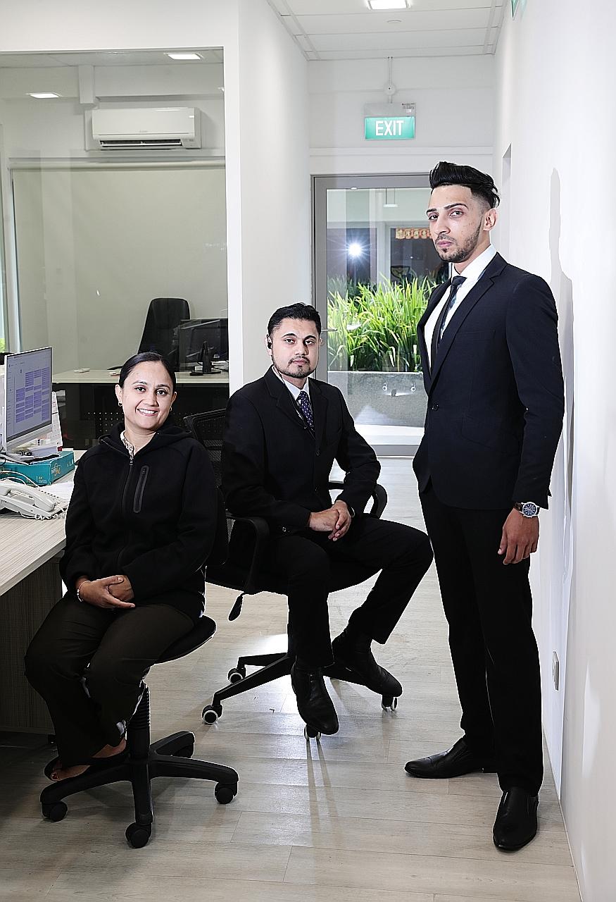 Mr Tejdeep Singh (centre), managing director of Deep Security Services, with Ms Manjit Kaur (director) and Mr Tarandeep Singh (operations). The firm has covered six weddings since 2017.