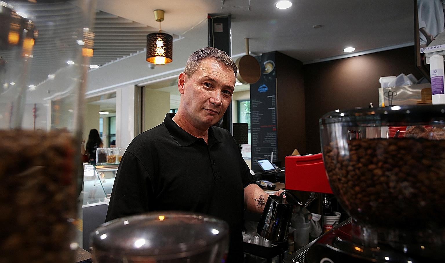 Mr Bruce Mathieu is a former drug offender who now works at The Caffeine Experience, a social enterprise that hires ex-offenders. A tattoo on his left forearm has his daughter's name, Beatrix, on it. It serves as a reminder to him to stay clean, as h