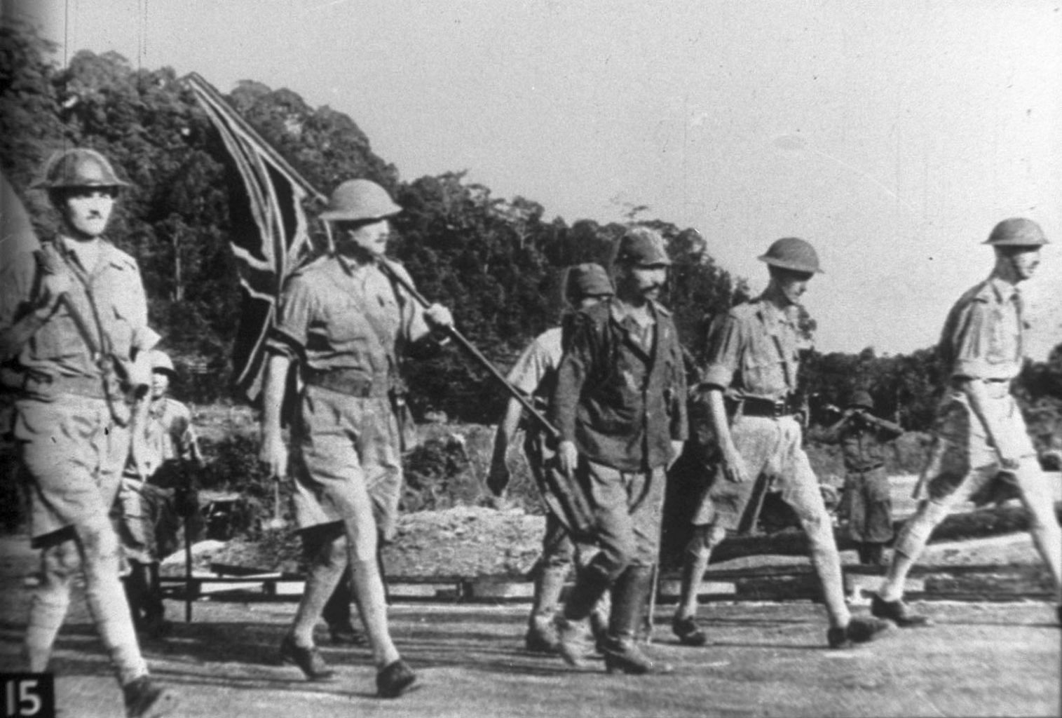 Lieutenant-General Arthur Ernest Percival (right) and other British officers on the way to Ford Factory in Bukit Timah on Feb 15, 1942, to surrender, marking the start of the Japanese Occupation.