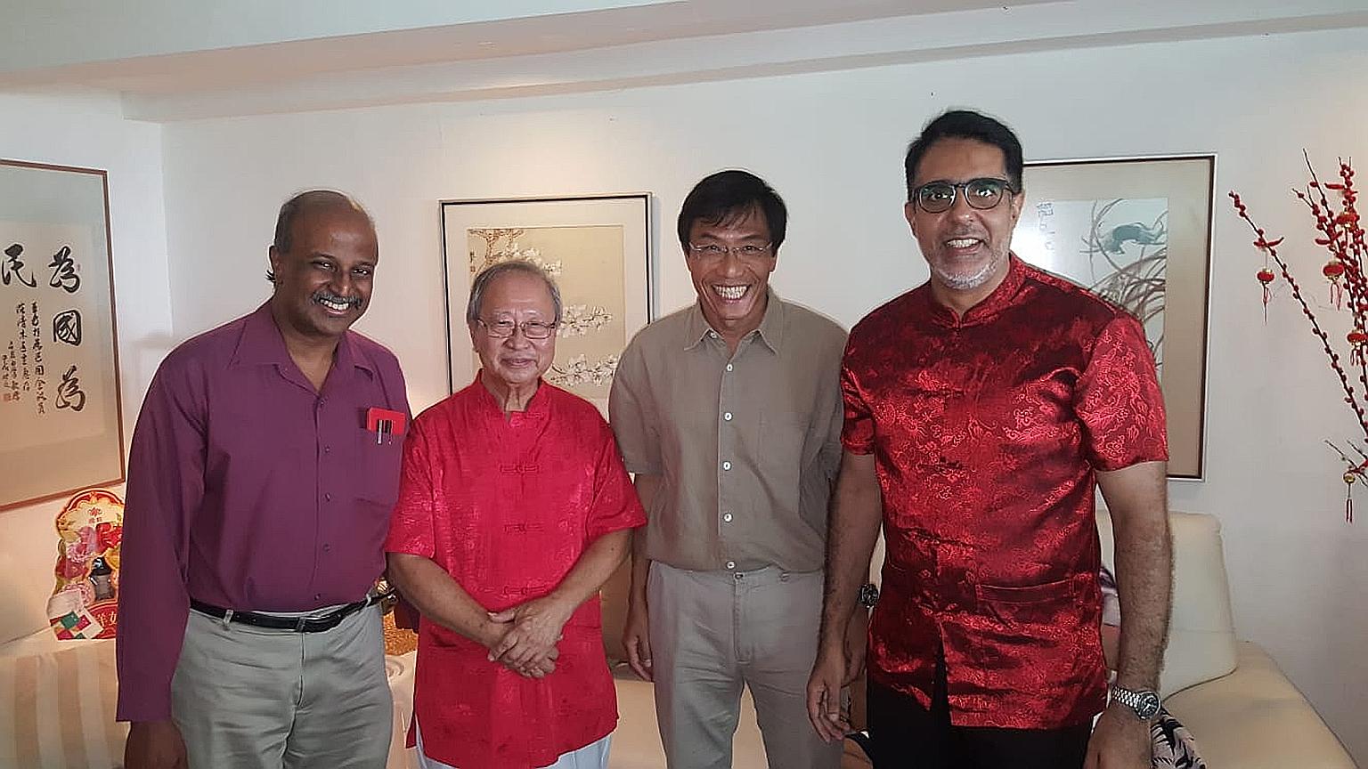 Singapore Democratic Party (SDP) chairman Paul Tambyah (left) posted a photo on Facebook of the gathering of opposition leaders (from second left) Dr Tan Cheng Bock, SDP chief Chee Soon Juan and Workers' Party chief Pritam Singh. Also present were Pe