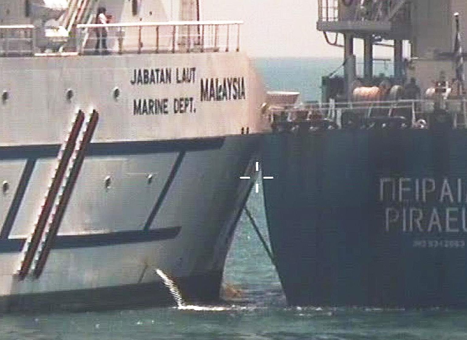 Greek carrier Piraeus was on its way to its next port of call when it collided with Malaysian vessel Polaris yesterday.