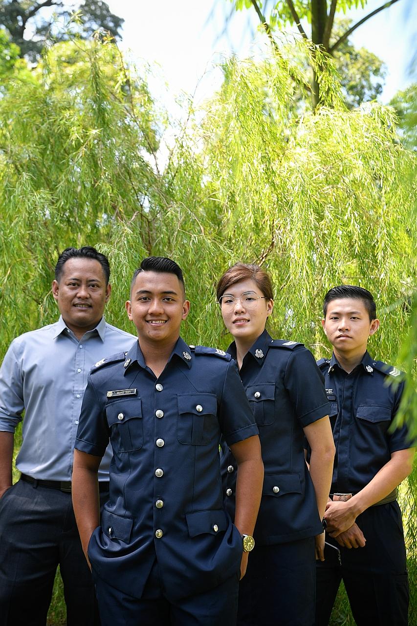 From left: CPG Facilities Management liaison officer Mohammed Adrian Hussein, 39, Sergeant Muhammad Sufi Mohd Hussin, 26, Sergeant Sally Chua, 27, and Sergeant Mervyn Pea, 24, were among those commended by CPIB yesterday for rejecting bribes.