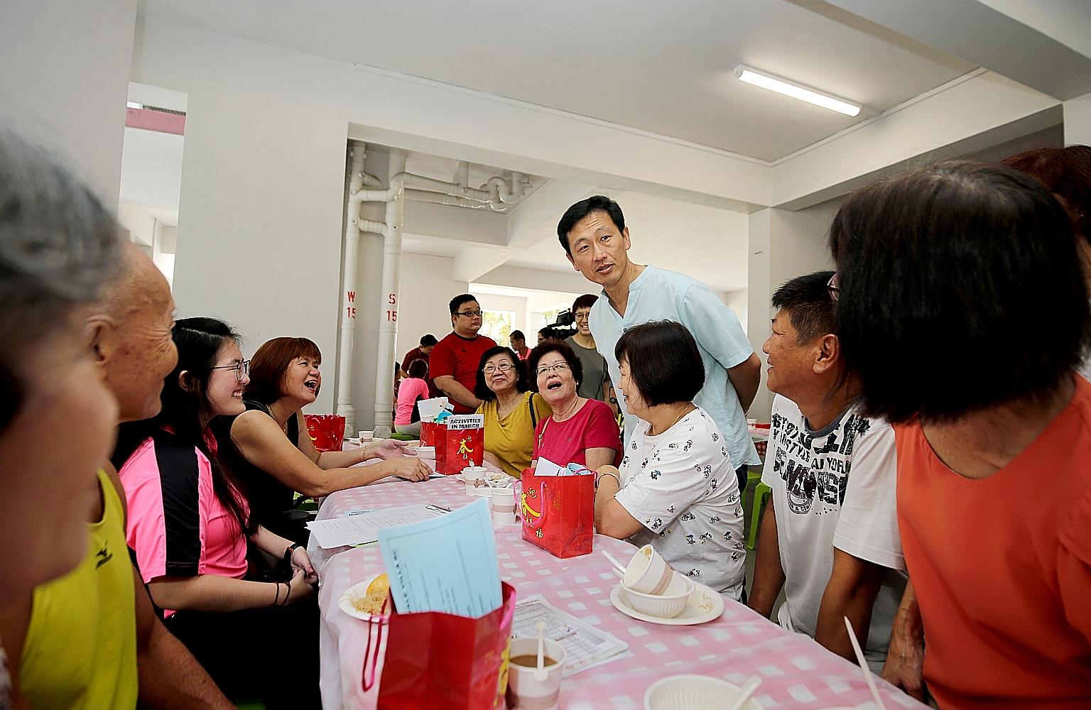 Education Minister Ong Ye Kung meeting residents on his community visit to Sengkang Central yesterday. Mr Ong said the fourth-generation leaders have been working together on the Budget, which will be delivered by Finance Minister Heng Swee Keat this
