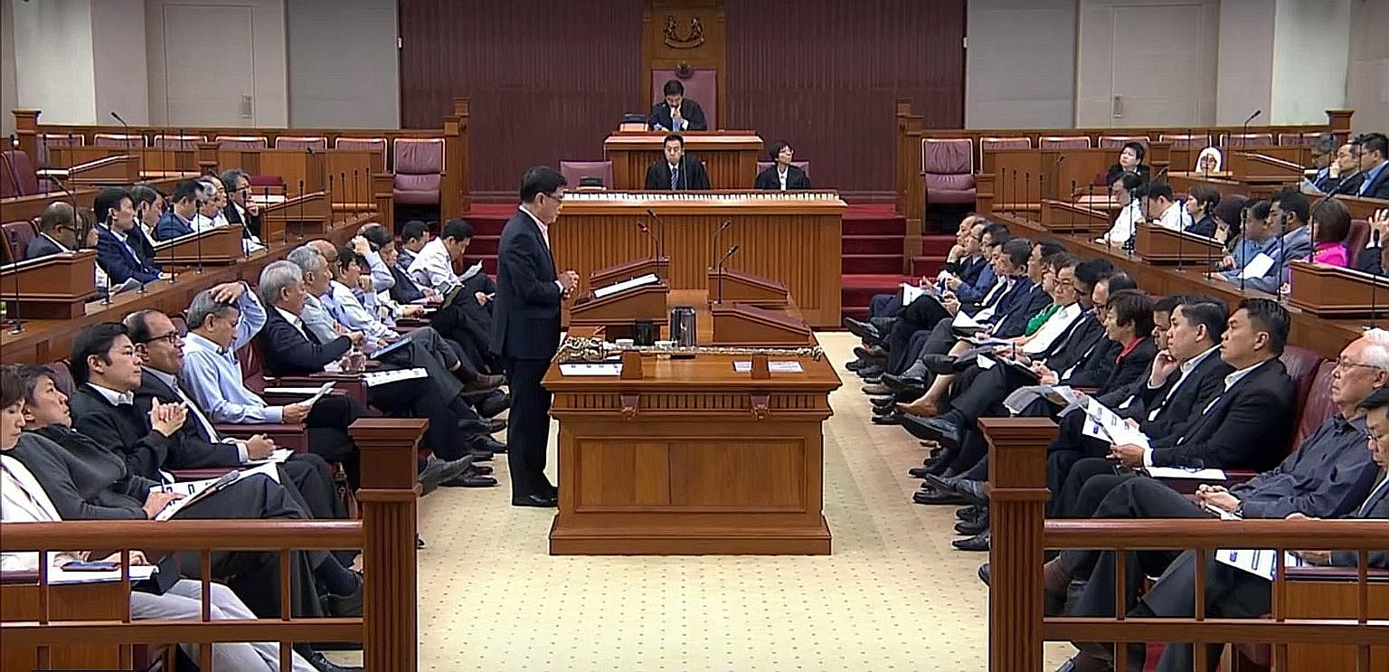 Finance Minister Heng Swee Keat presenting the Budget in Parliament yesterday, where he announced a carbon tax on this year's emissions and the Zero Waste Masterplan, which will focus on waste management and other issues. Young people The Straits Tim