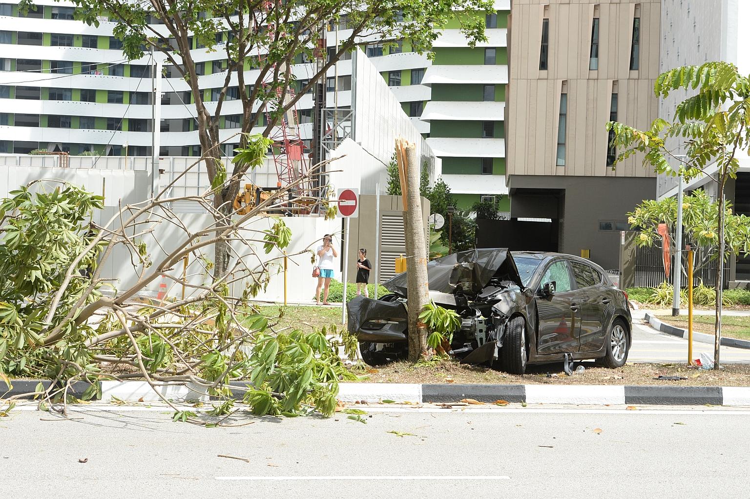 Madam Alice Hee, her husband and their daughter were waiting to cross the road at Punggol Central near Sumang Lane when a car slammed into the family tail first, pinning Madam Hee to the ground.