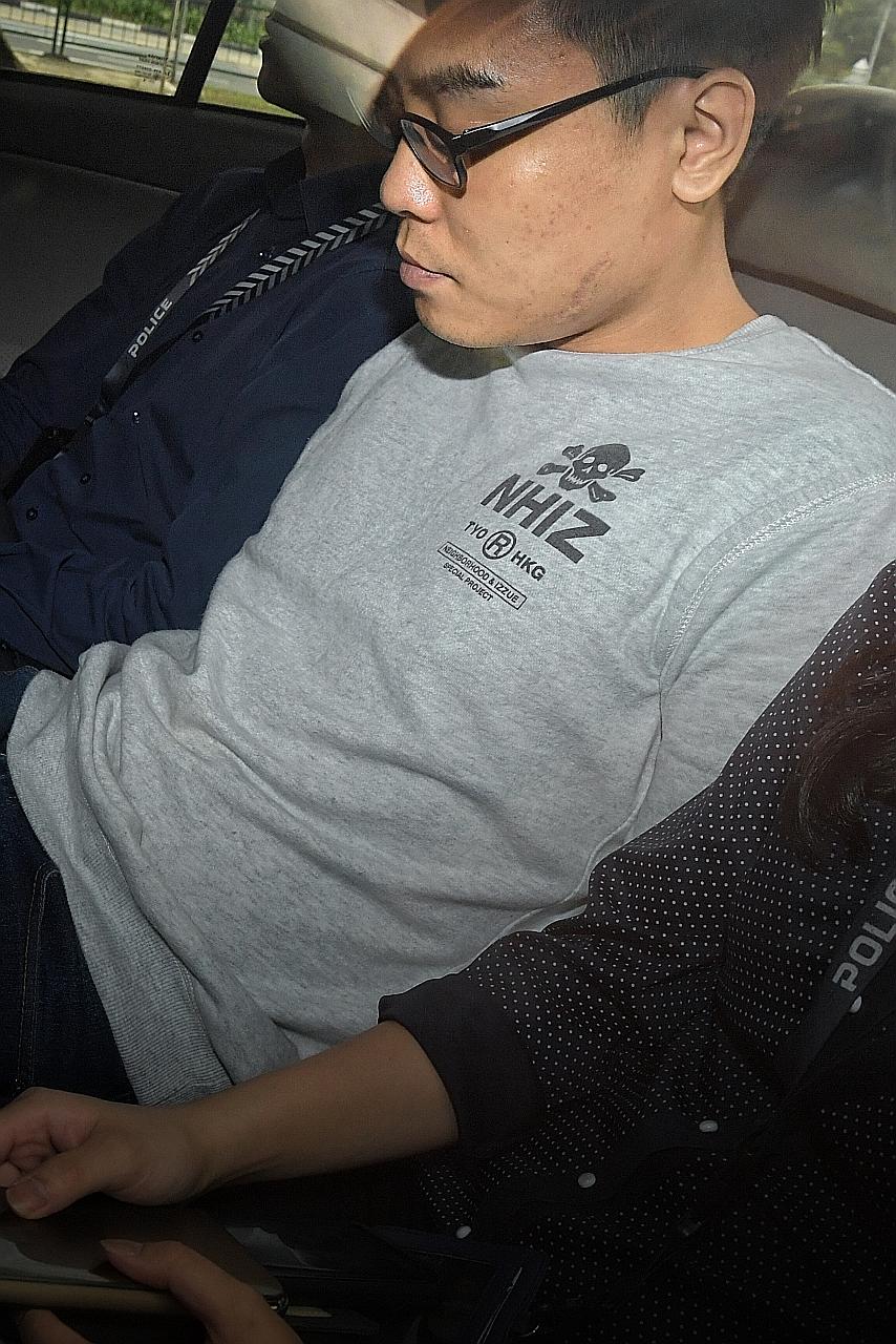 Wee Boon How (left) was jailed for three years and nine months yesterday. He was out on bail for an earlier rioting offence when he attacked Mr Bong Hong Yun in a fight at Golden Mile Complex in October 2017. The fight broke out after Wee accused Mr 