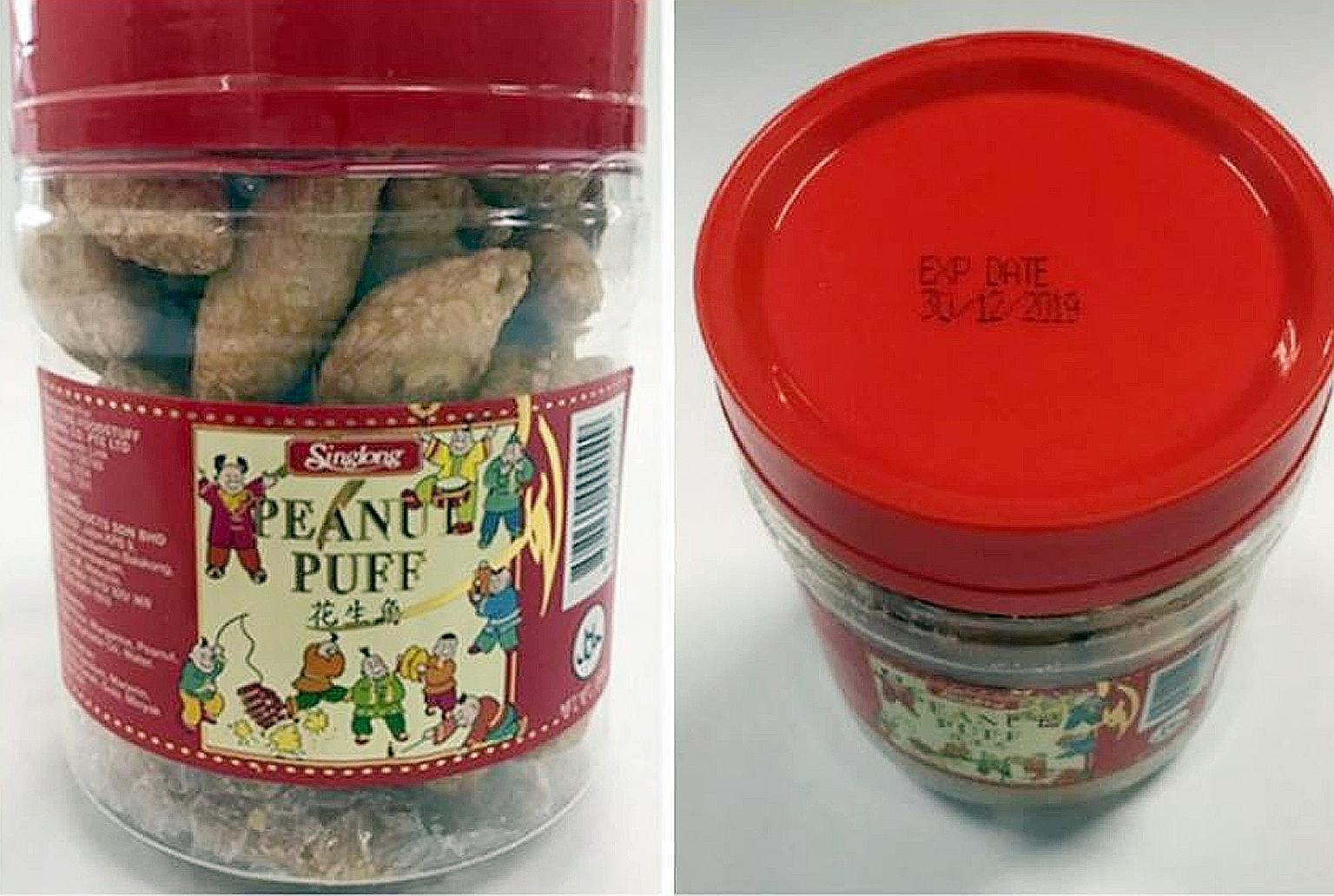 The Singlong peanut puffs are made in Malaysia and belong to a batch that expires on Dec 30 this year.