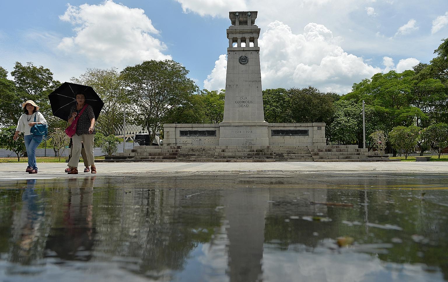 The Cenotaph honours soldiers who died in World Wars I and II. It was gazetted a national monument in 2010. A photograph uploaded online last week showed four young men striking different poses on top of the monument. One of them is believed to have 