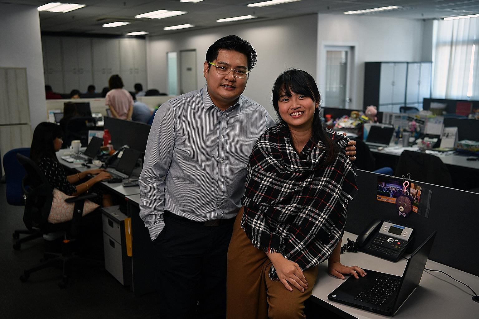 Mr Calvin Lee and his wife Angela Goh both work at local firm M.Tech and regularly tap their employer's flexible work arrangements to juggle work and family.