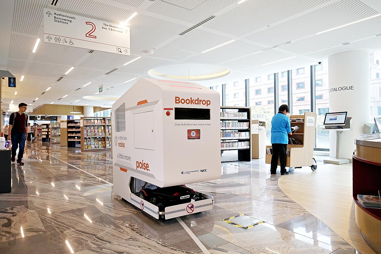 Technology is one way government agencies like the National Library Board have used to help cut costs. The NLB uses robots and automatic sorting machines to help staff and volunteers with shelving work. Library users can also check out books without