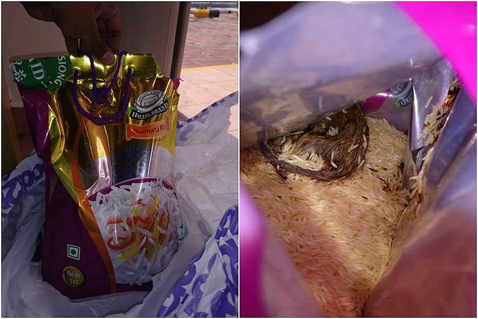 The bag of rice containing the dead rat. Sheng Siong said it has removed House Brand basmati rice products from all outlets.