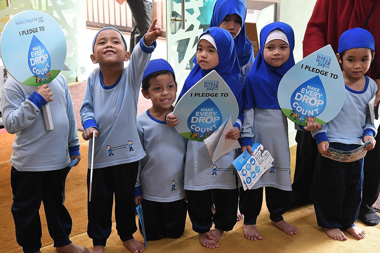 Pupils at Mujahidin Kindergarten learn about water conservation as part of their curriculum.