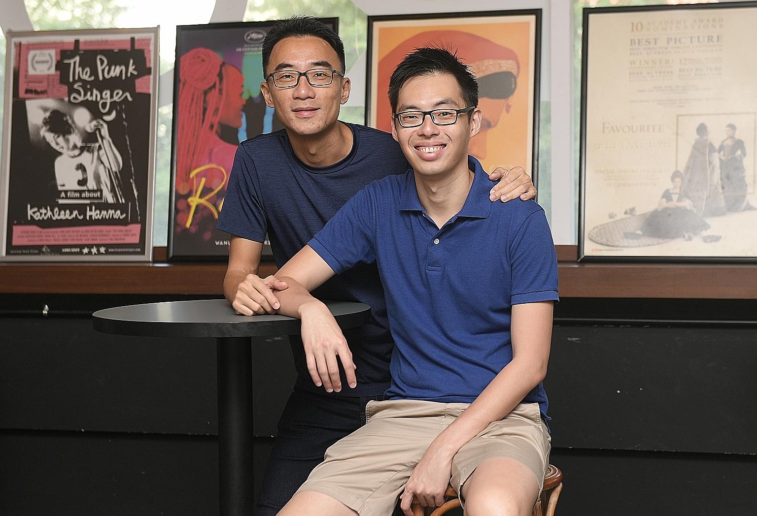 Mr Simon Leow (far left) and Mr Sherman Ho at The Projector, where they will hold a film festival this month as part of the Happiness Initiative. The festival will feature six films that each explore an aspect of well-being, as well as workshops on t
