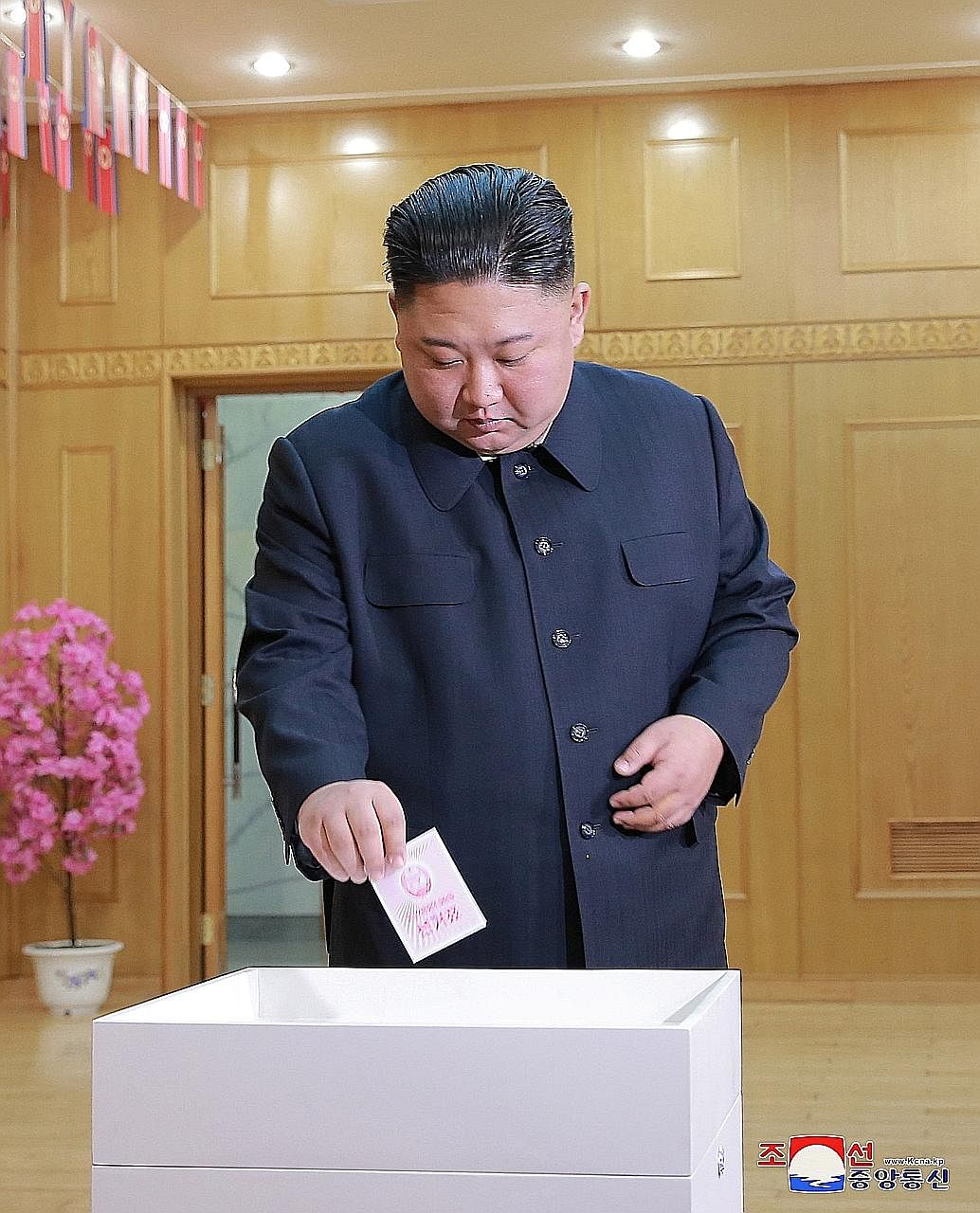 North Korean leader Kim Jong Un casting his vote in the election for the Supreme People's Assembly. With a total absence of electoral competition, analysts say the election is held largely as a political rite to enable the authorities to claim a mand