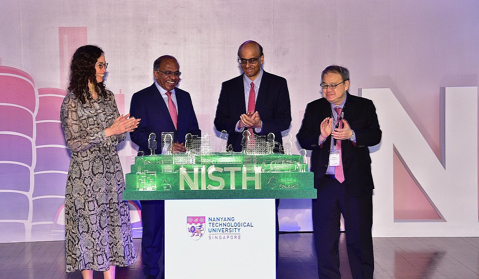 At the launch of the NTU Institute of Science and Technology for Humanity (NISTH) yesterday were (from left) the University of Twente's Professor Vanessa Evers, who will join NTU on Aug 1 and be head of the new institute; NTU president Subra Suresh; 