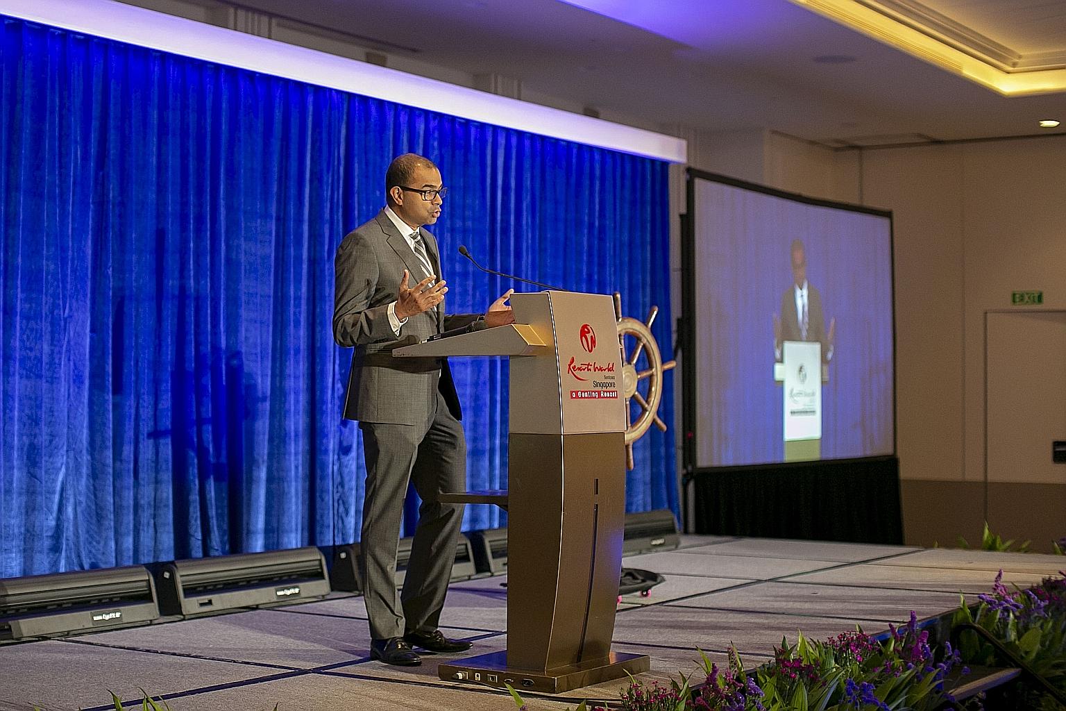 Senior Minister of State for Transport Janil Puthucheary speaking at the first World Congress on Maritime Heritage, held at Resorts World Sentosa's Equarius Hotel, yesterday.