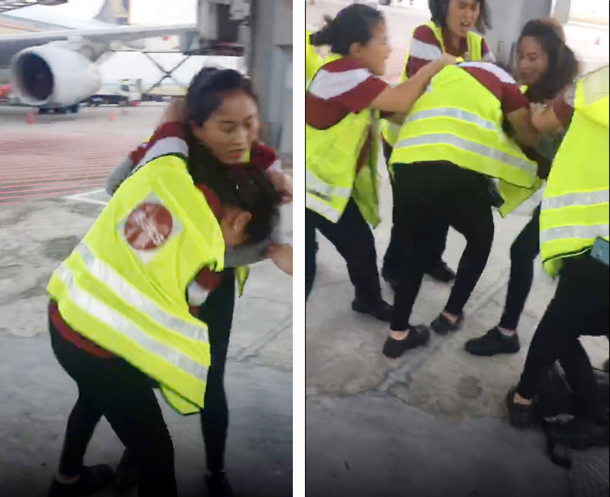Ground-handling firm Sats is investigating a fight between two employees on the tarmac at Changi Airport. In a video that The Straits Times obtained, the two women are seen hitting each other. At least five other staff members can be seen trying to b