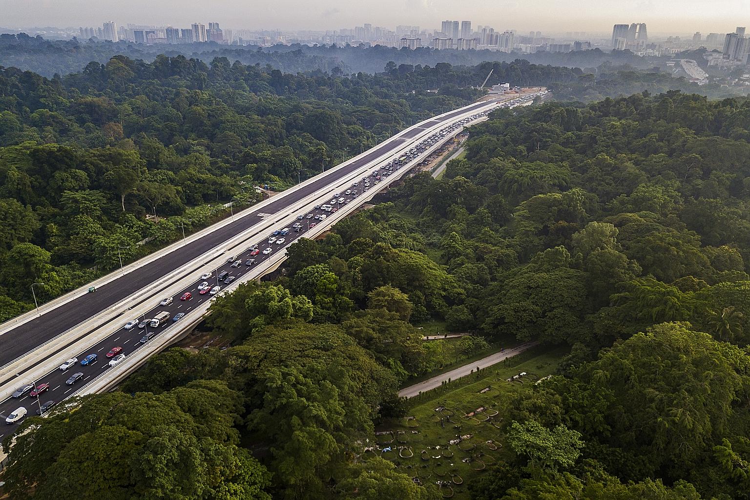 Lornie Highway, seen here with the southbound stretch open to traffic, aims to cater for traffic growth arising from redevelopment of the Bukit Brown area and to ease peak-hour congestion along Lornie Road and the PIE.
