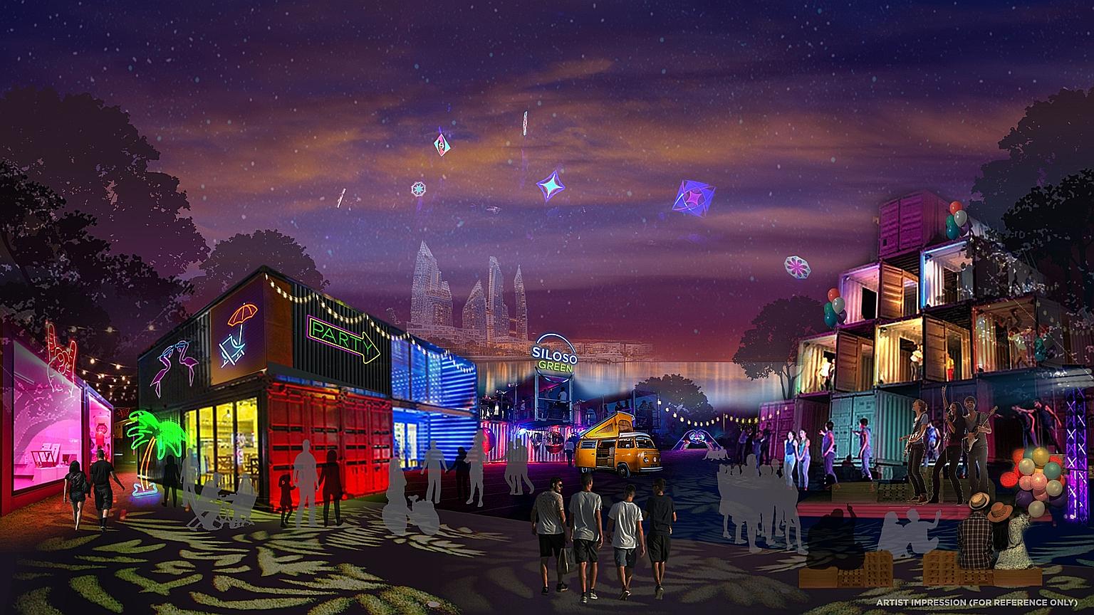 An artist's impression of the Siloso Green lifestyle enclave, which will feature a shipping container theme. It will open by the end of the year at the site of the former Underwater World on Sentosa.