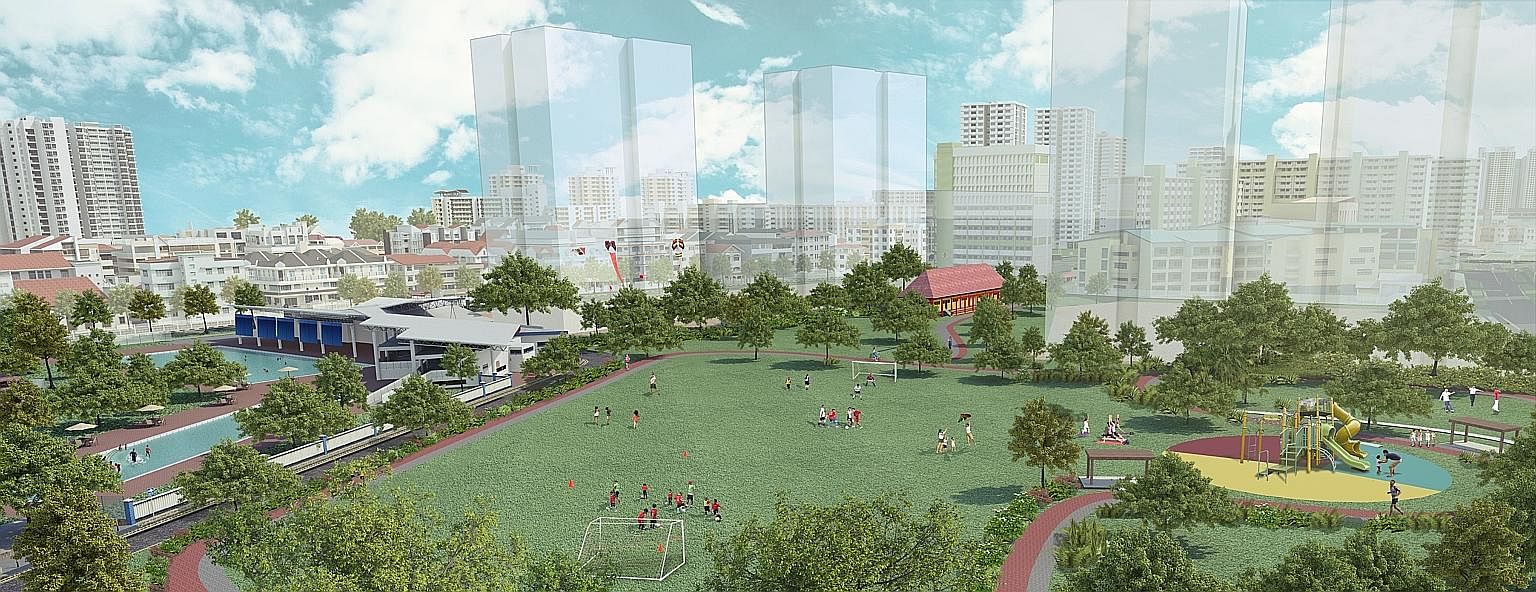 An artist's impression of the future Farrer Park, which will preserve the area's sporting heritage. The now defunct Farrer Park boxing gym, where former Olympic boxer Syed Abdul Kadir trained, will be retained.