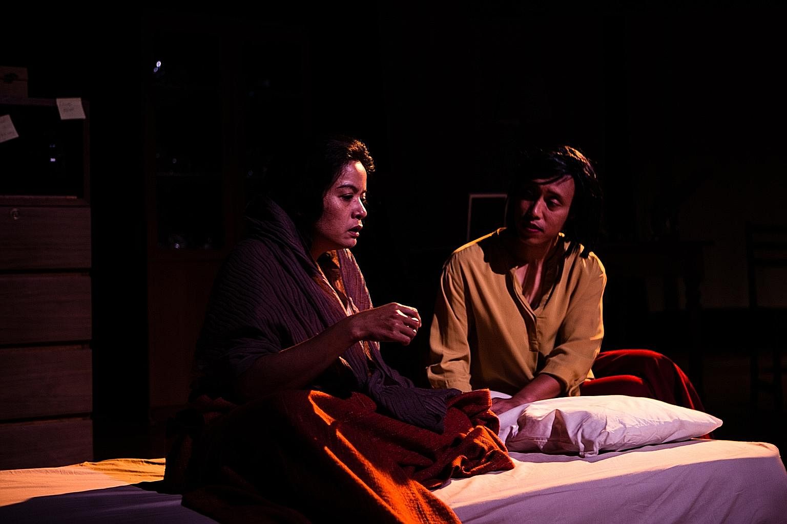 Norisham Osman (far right) is the daydreamer Mat Jenin and Siti Maznah plays the witch Nenek Kebayan in the musical, Alkesah. In Leda And The Rage, Edith Podesta (above left) plays a trauma expert and lecturer who grapples with post-traumatic stress 