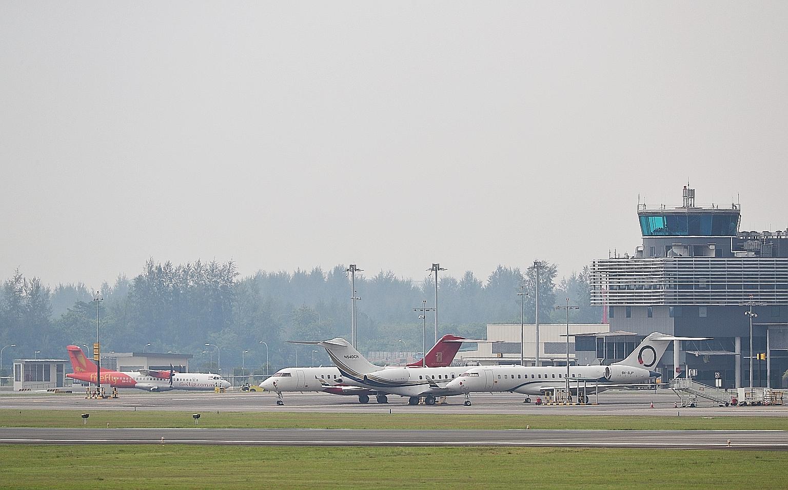 A Firefly plane landed for the first time at Seletar Airport yesterday before departing about an hour later at around 12.30pm. Several test flights will be done ahead of the airline's commencement of services to the airport on April 21.