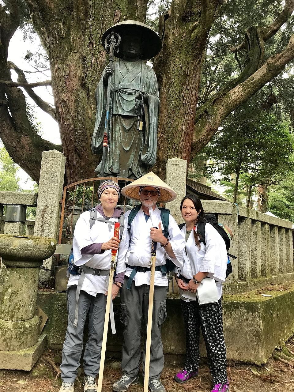 Writer Gary Hayden on the Shikoku pilgrimage with his wife Wendy (left) and their friend Lorraine. The pilgrimage is often done in four stages and the writer has completed the first one and plans to complete the remaining stages over the next twelve 