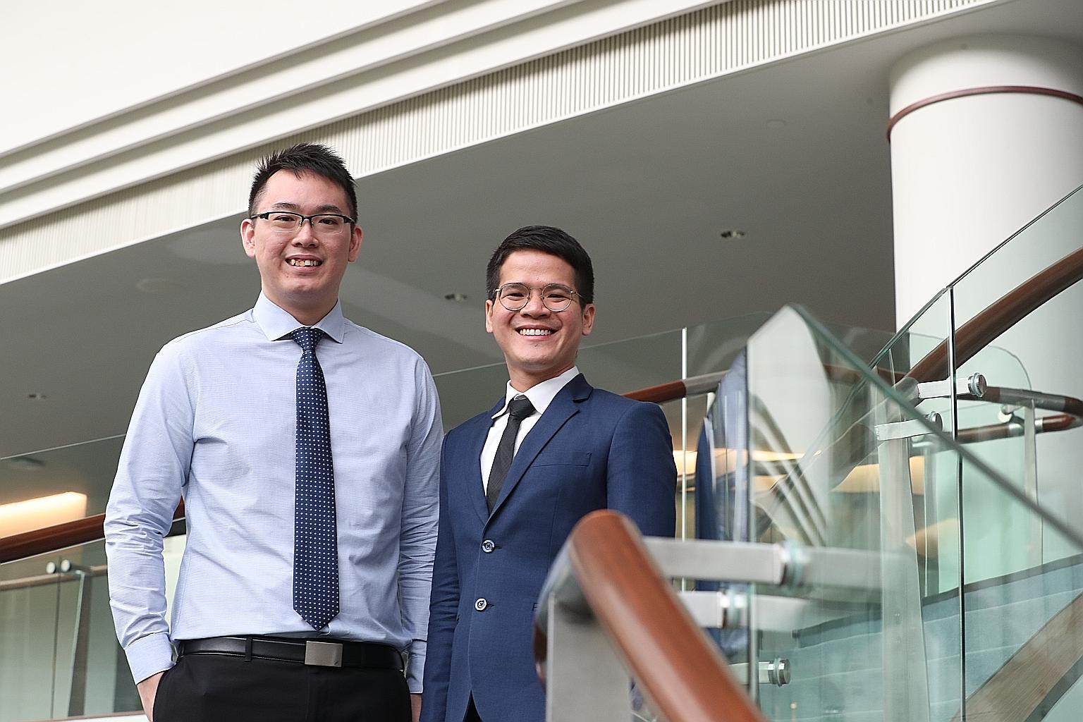 Tan Tock Seng Hospital patient service executive Johnsten Wee (far left) and DBS Bank wealth planning manager Wai Chee Man were among the six recipients of the inaugural Model Worker award.
