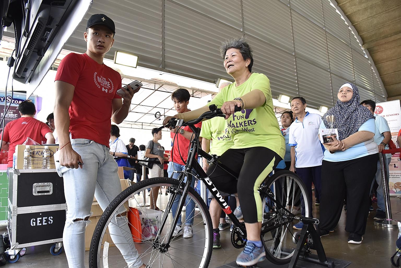 Residents in Jurong taking part in a Gerak Gelak activity in March, organised by the Health Promotion Board and various community groups to get residents to lead healthy lifestyles and exercise.