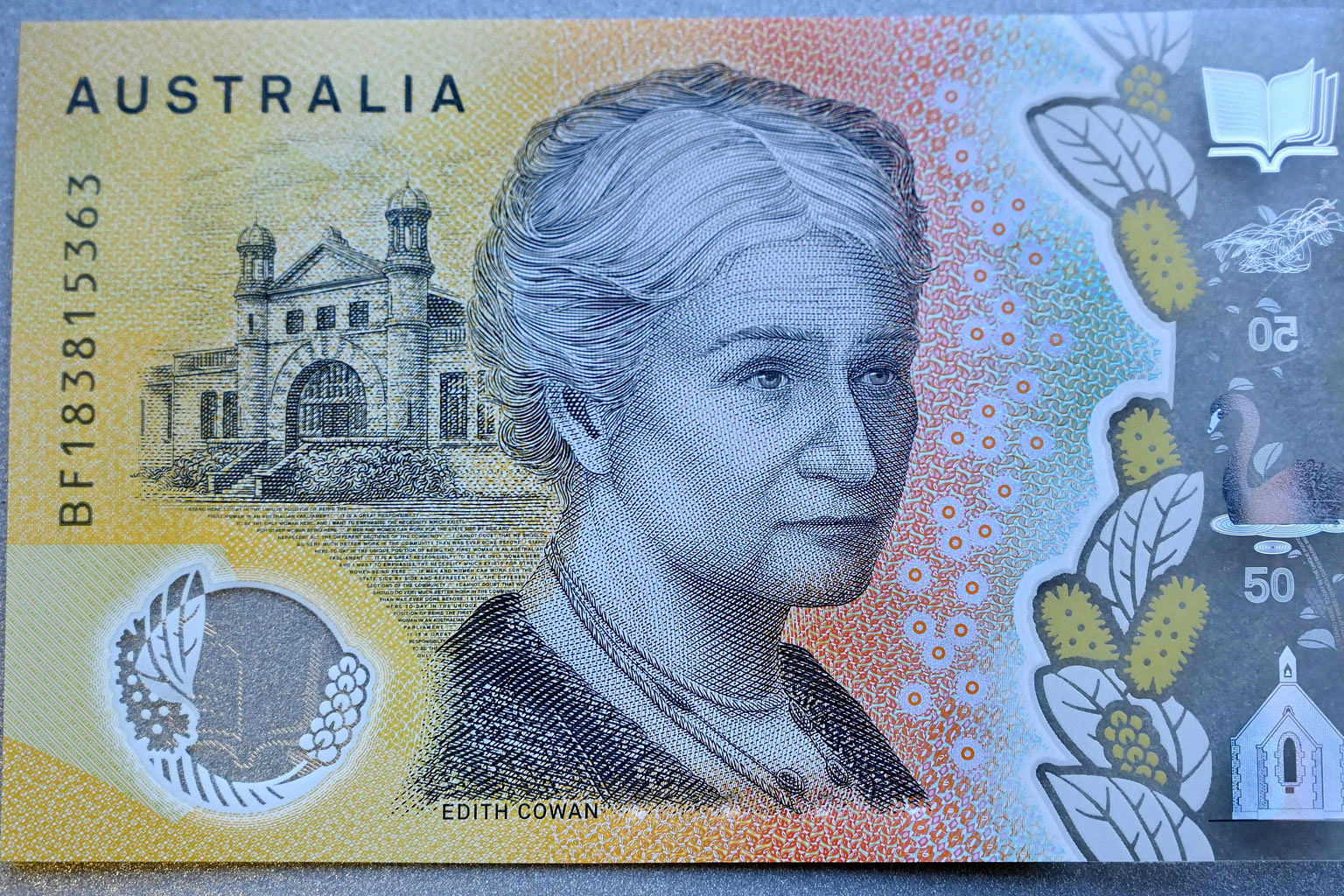 Australia's new $50 banknote. A central bank spokesman said the error will be corrected at the next print run.