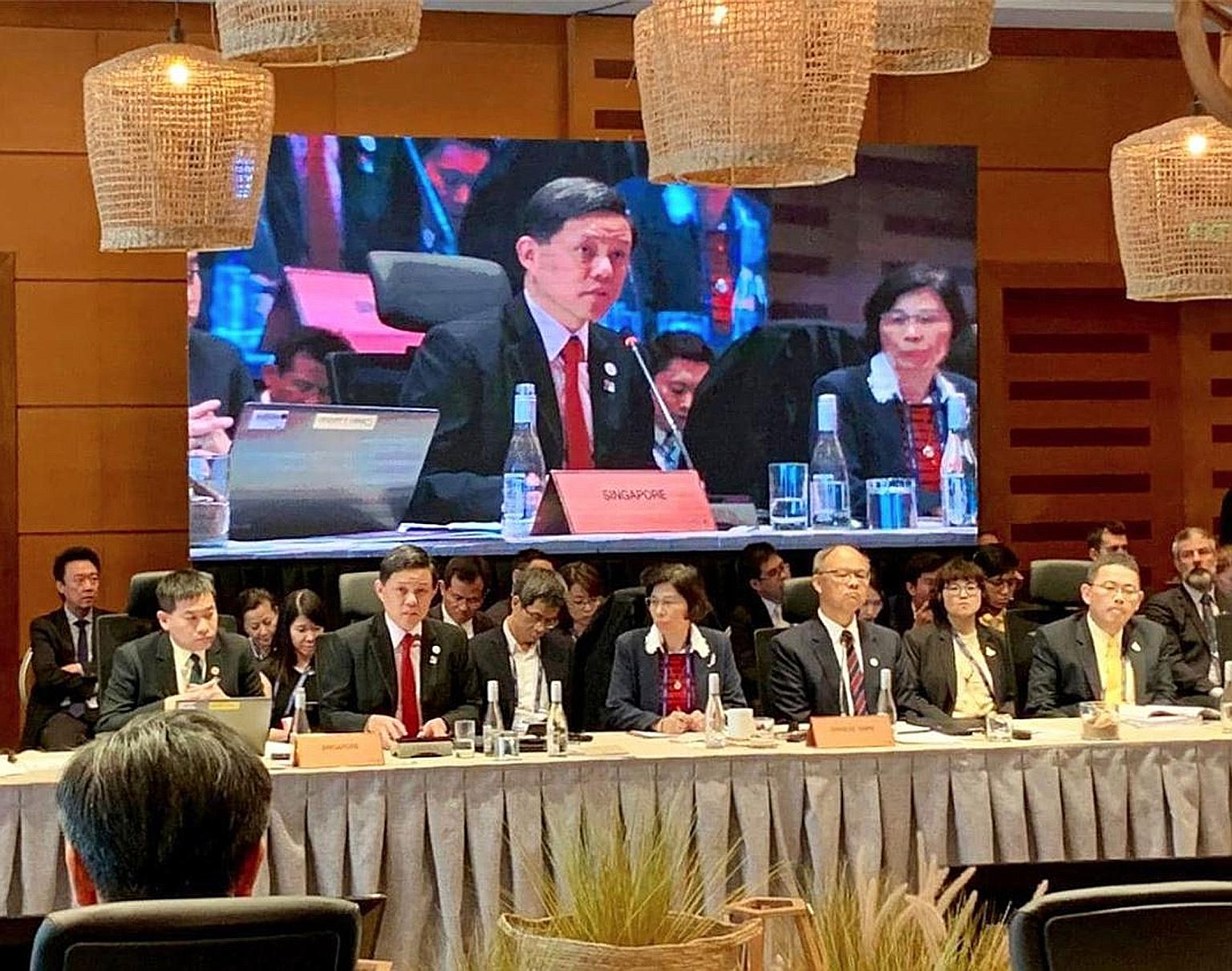 Minister Chan Chun Sing (second from left) at the Apec Ministers Responsible for Trade (MRT) Meeting in Chile on Friday.