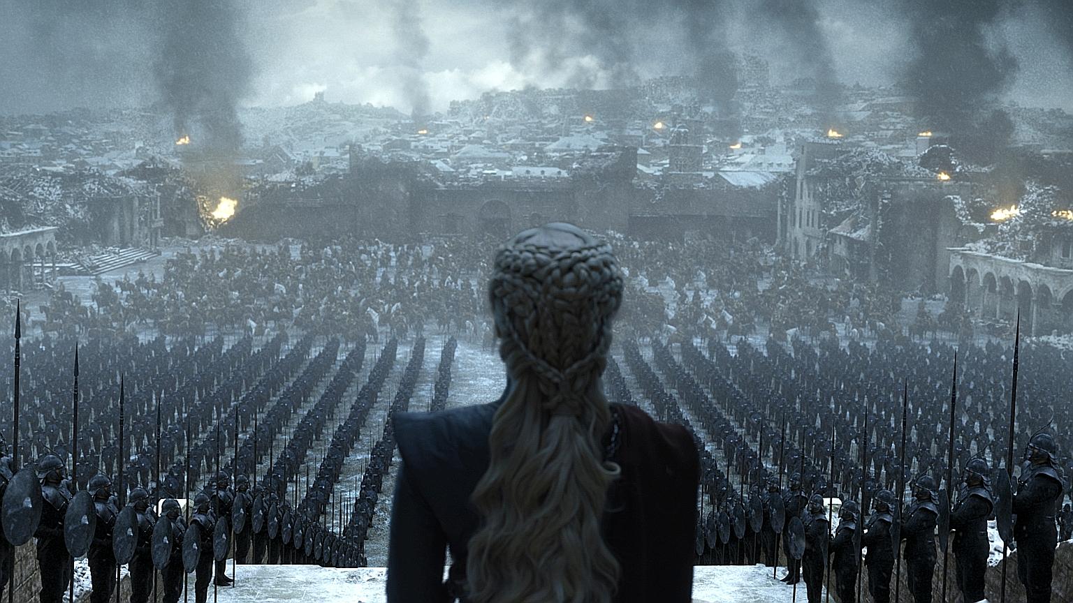 A screenshot from Game Of Thrones' Season 8 finale, which hit screens in Singapore yesterday. In the US, a record 43 million viewers on average tuned in for the final season, compared with 33 million for Season 7 in 2017.
